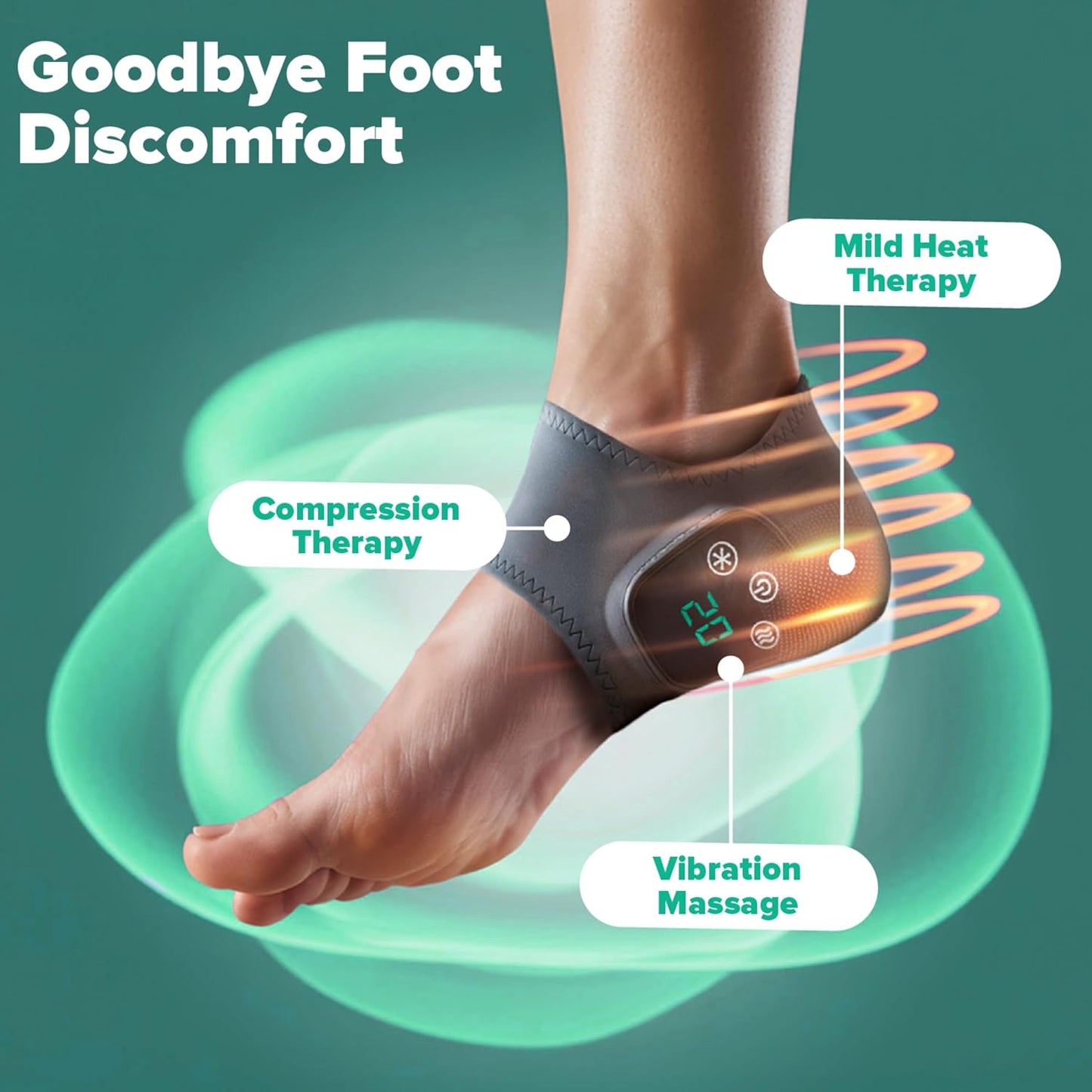 FootRenew Triple Method Massager – The Official - Electric Foot and Ankle Massager Heated Wrap with 3 Vibration Modes and 5 Heat Levels - Cordless Portable Design (1-Piece, 1, Count)