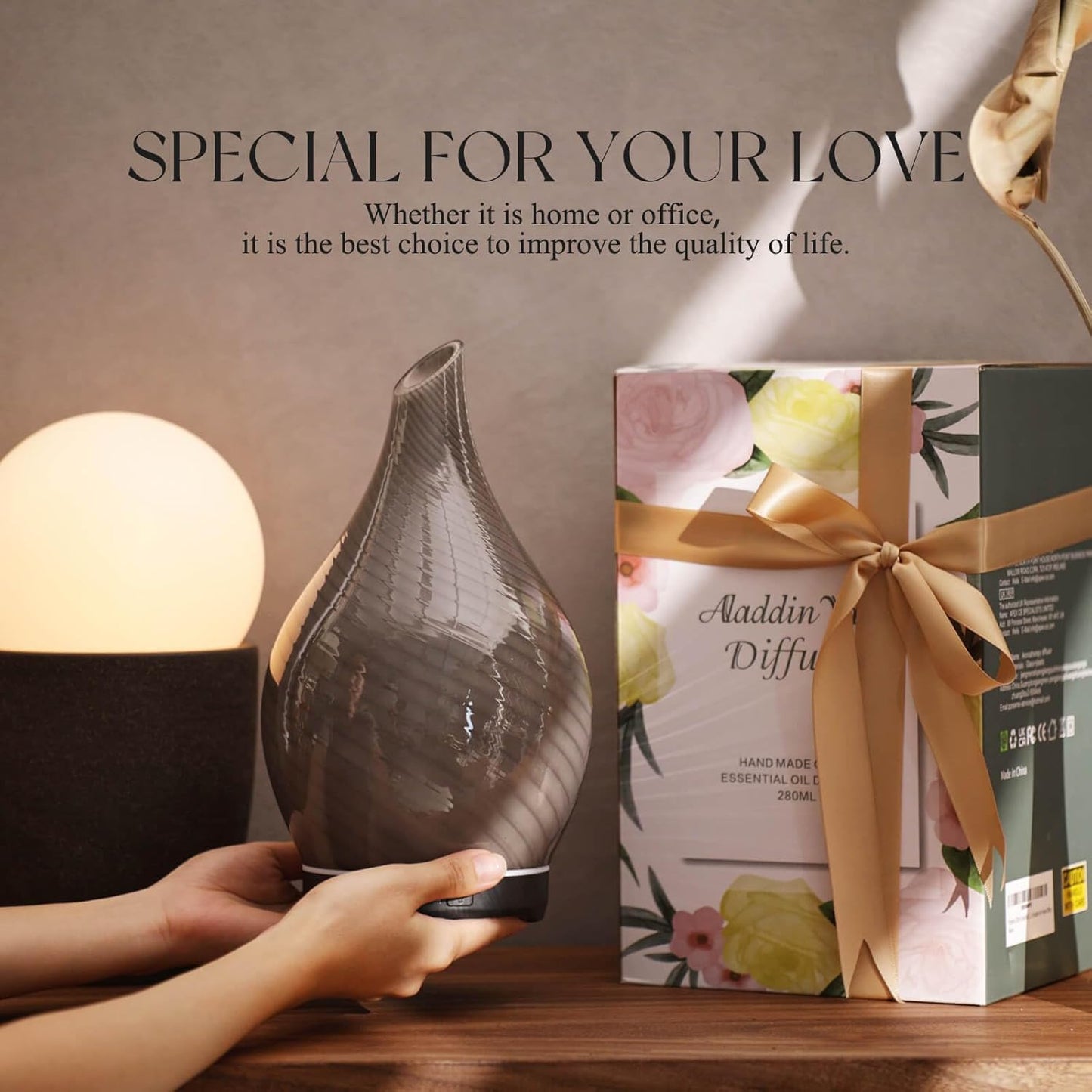 Porseme 280ml Essential Oil Diffuser Glass Color Changing Aroma Air Diffusers Aromatherapy Ultrasonic Cool Mist Humidifier 7 Running Hours Waterless Auto-Off for Sleeping, Yoga, Office (Pure Grey)