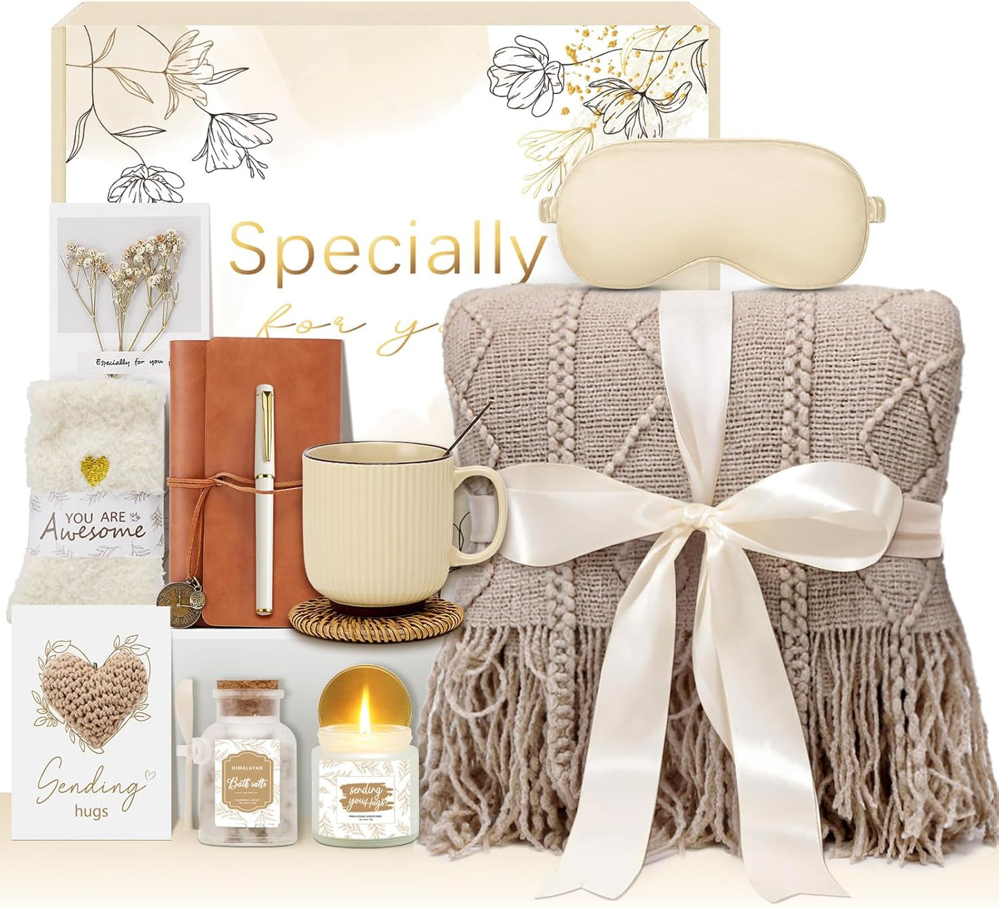 Get Well Gifts for Women Self Care Gift Basket - Birthday Gifts for Women Spa Care Package - Sympathy Inspirational Thinking of You Gift Set for Her Mom Sister Friend Wife Girlfriend (Khaki)
