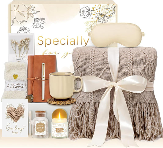 Get Well Gifts for Women Self Care Gift Basket - Birthday Gifts for Women Spa Care Package - Sympathy Inspirational Thinking of You Gift Set for Her Mom Sister Friend Wife Girlfriend (Khaki)