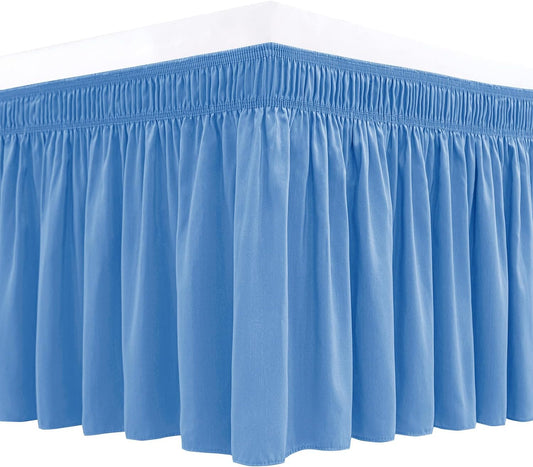 Biscaynebay Wrap Around Bed Skirts for Twin & Twin XL Beds 15" Drop, Denim Blue Elastic Dust Ruffles with Adjustable Belts Silky Luxrious Fabric Machine Washable
