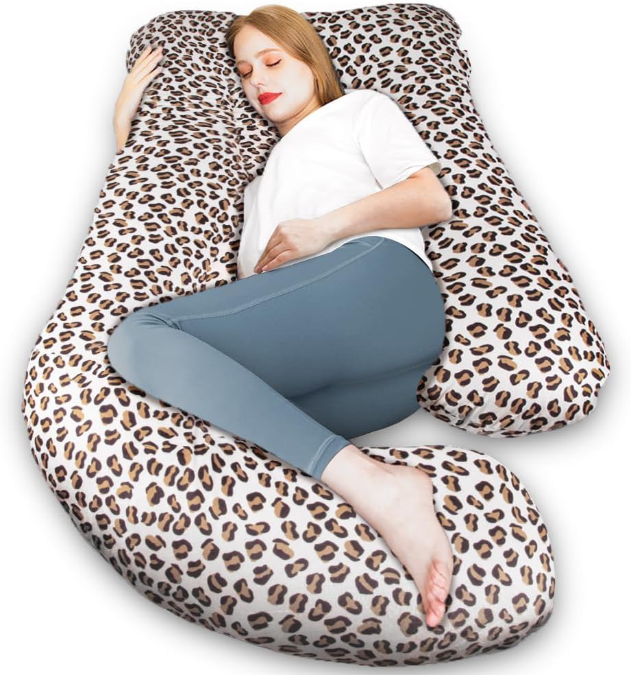 Chilling Home Pregnancy Pillow, J Shape Pregnancy Pillows for Sleeping, Body Pillows for Adults, Maternity Pillow for Pregnant Women, with Velvet Removable Cover, Leopard Print