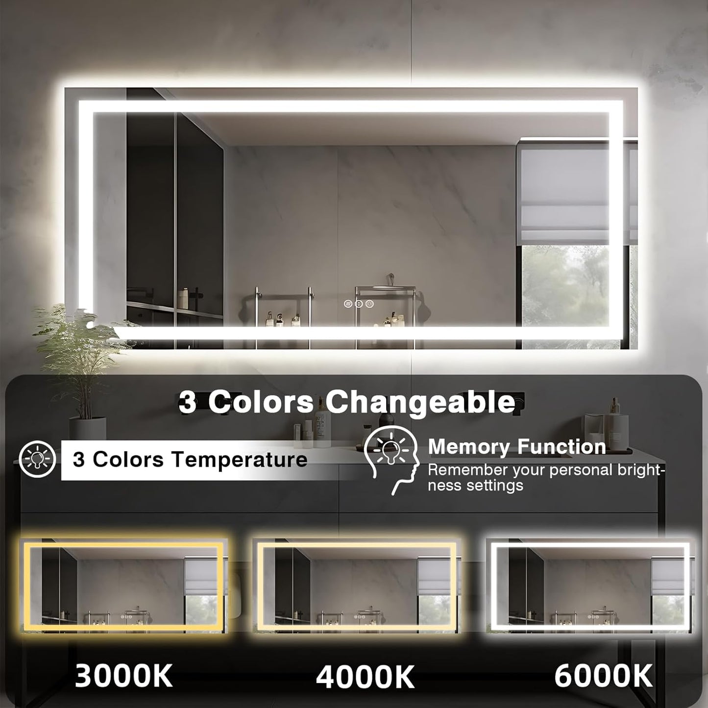 Large 84"x40" Light up Bathroom Mirror with Front Lit and Backlit, Anti-Fog Vanity Mirror with Lights, Stepless Dimmable Lighted Mirror, 3 Colors Smart Mirror (Horizontal/Vertical)