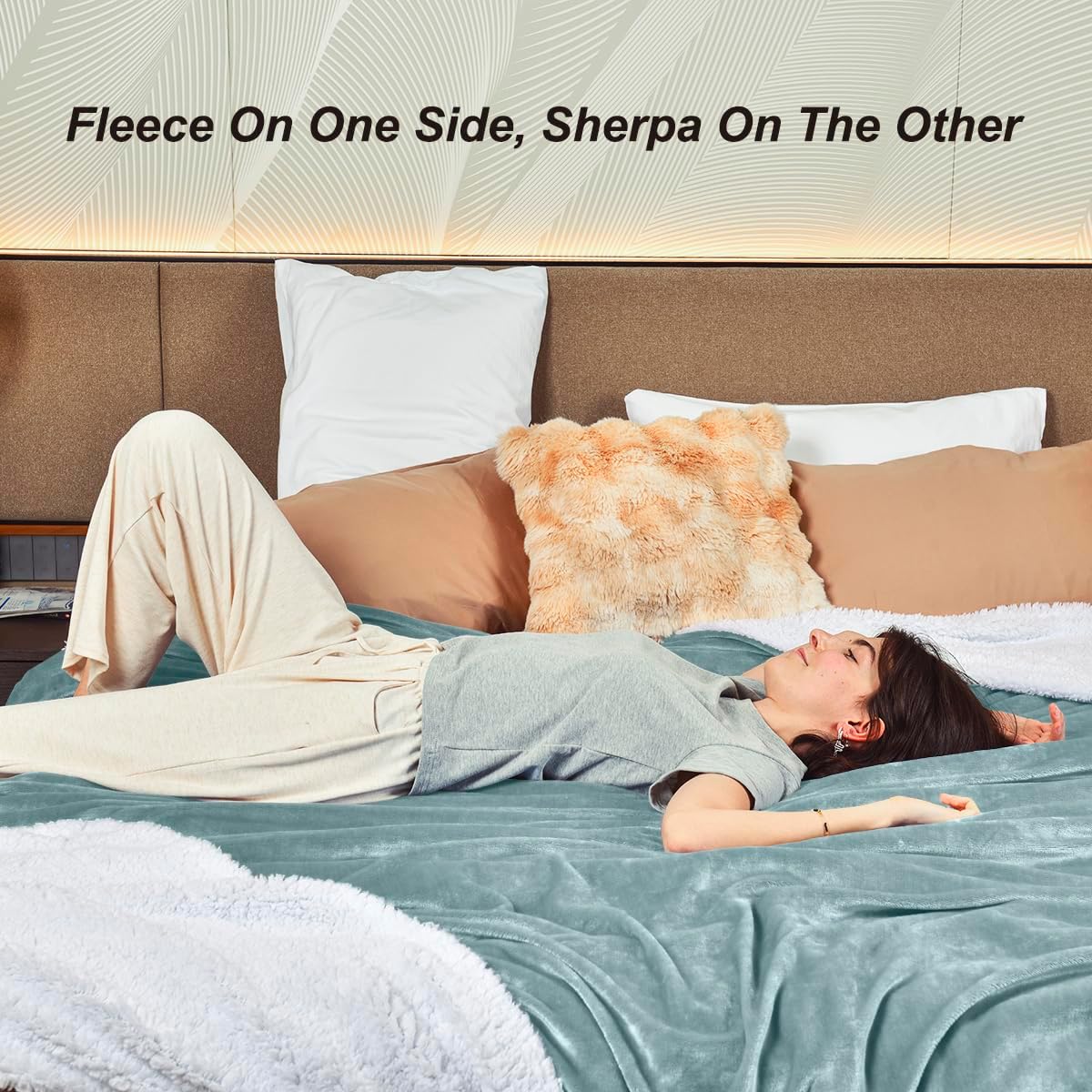 KAWAHOME Sherpa Fleece King Size Blanket for Bed - Extra Warm and Heavy Thick Blankets for Winter, Super Soft 500GSM Plush Blanket, 108" X 90" Spa Blue