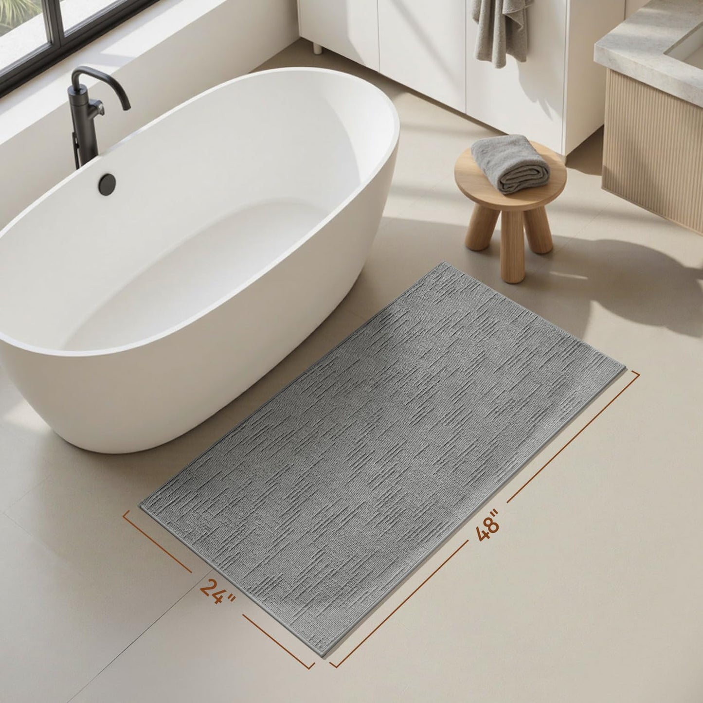 AMOAMI Bath Mat Non Slip Super Absorbent Quick Dry Bath Mats for Bathroom Floor Rubber Backing Washable Bathroom Rugs Modern Woven Jacquard Mat, Beside Tub Bath Rugs, 2'x4', LightGrey