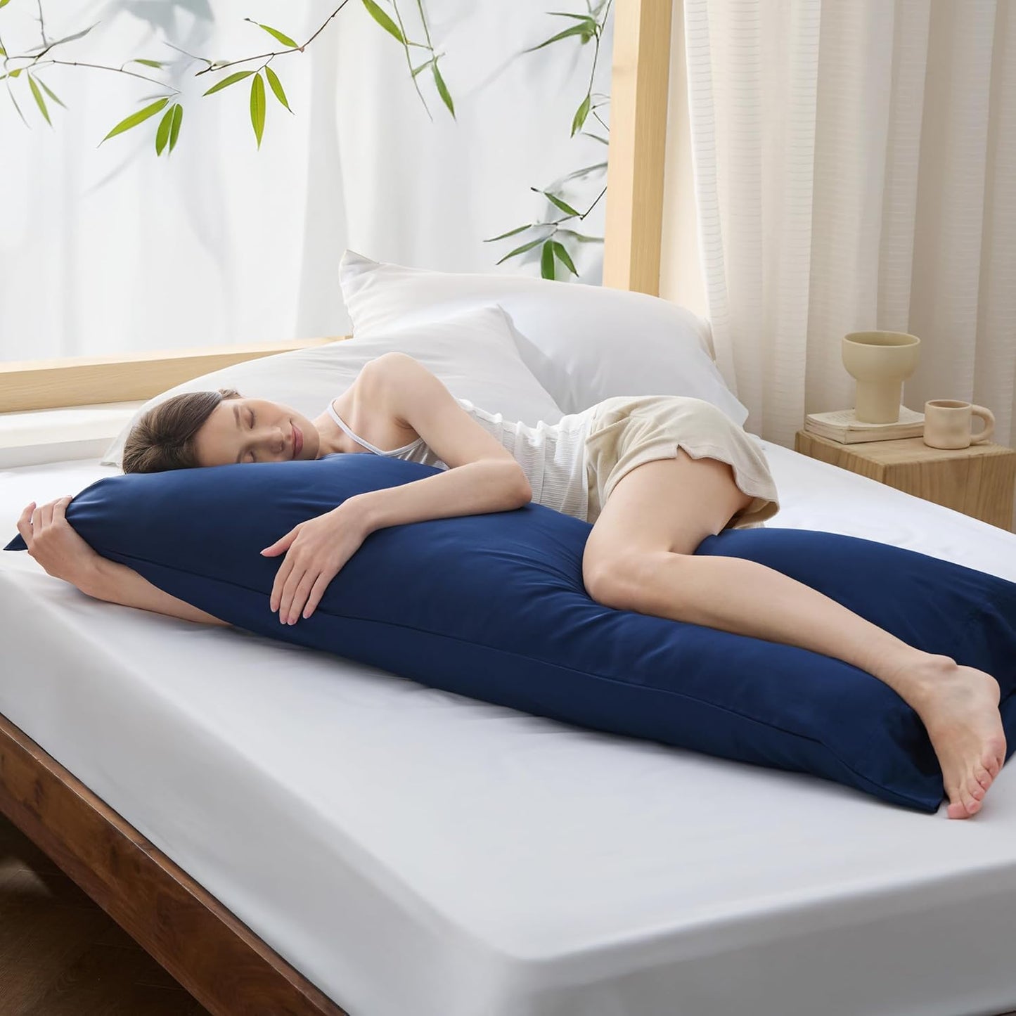 Bedsure Body Pillow Cover - Navy Long Cooling Pillow Cases, 100% Rayon Derived from Bamboo, Cool Body Pillowcase with Envelope Closure for Women, Men, 1 Pack, 20x54 Inches