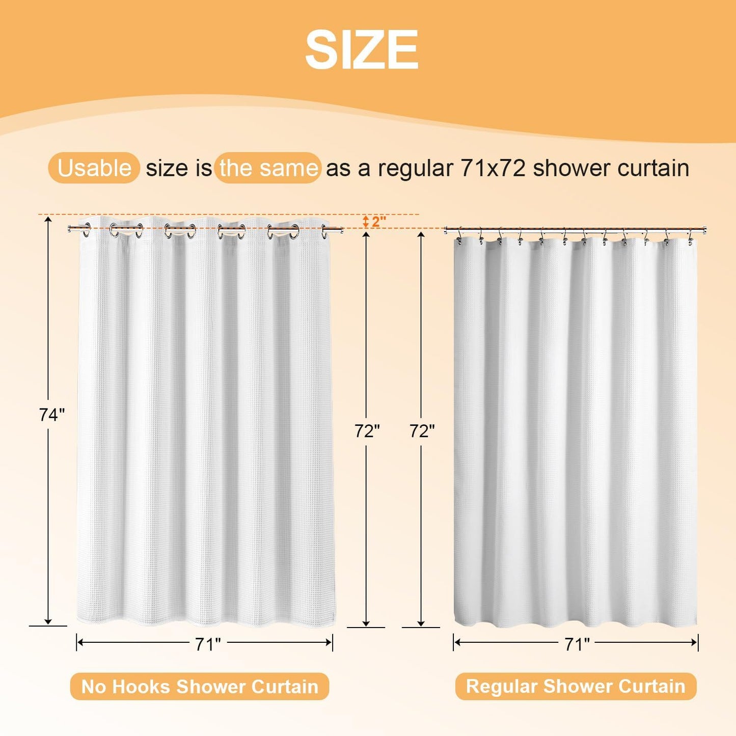 River Dream Extra Long Cotton Blend Shower Curtain with Snap in Liner, No Hook Needed, Hotel Grade Shower Curtains for Bathroom, Water Repellent, White, 71" Wx86 L