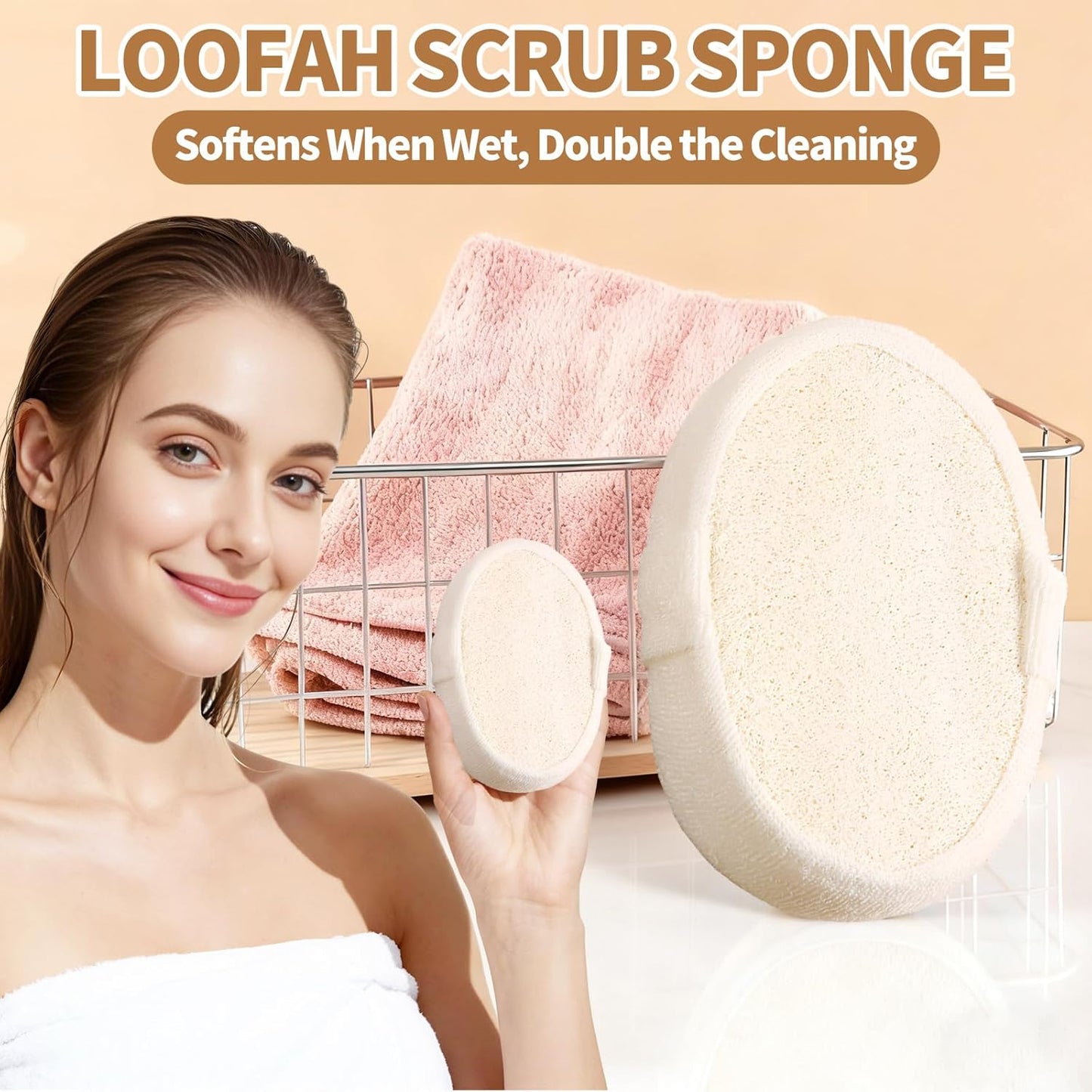 Natural Shower Loofah Sponge Exfoliating Body Scrubber，Natural Organic Beauty Exfoliating Loofah for Men and Women, Suitable for Cleansing Face Scrubber and Body Bath 2PCS (2 Small)