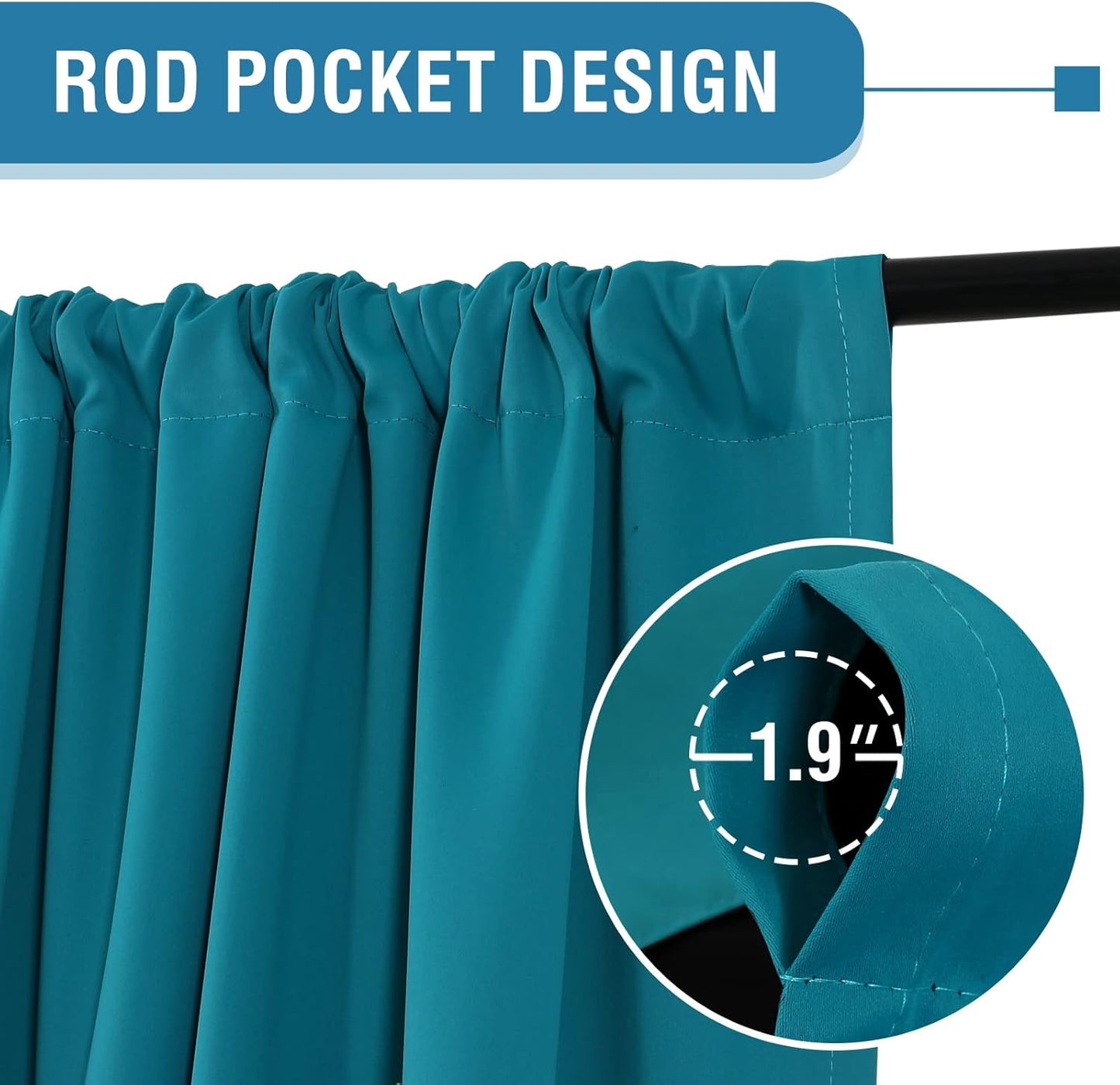 H.VERSAILTEX 100% Blackout Curtains for Bedroom Thermal Insulated Blackout Curtains for Living Room 63 Inches Long Rod Pocket Curtains with Black Liner 2 Panels Set, Turquoise Blue