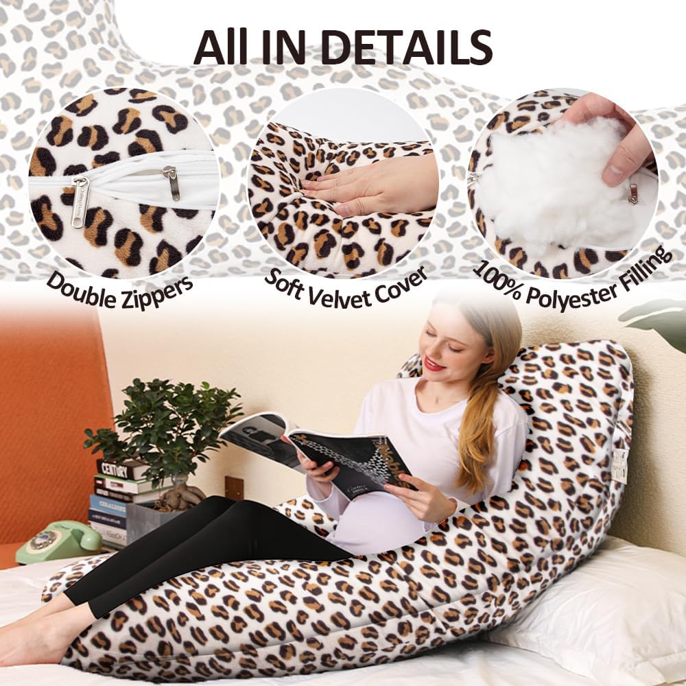Chilling Home Pregnancy Pillow, J Shape Pregnancy Pillows for Sleeping, Body Pillows for Adults, Maternity Pillow for Pregnant Women, with Velvet Removable Cover, Leopard Print