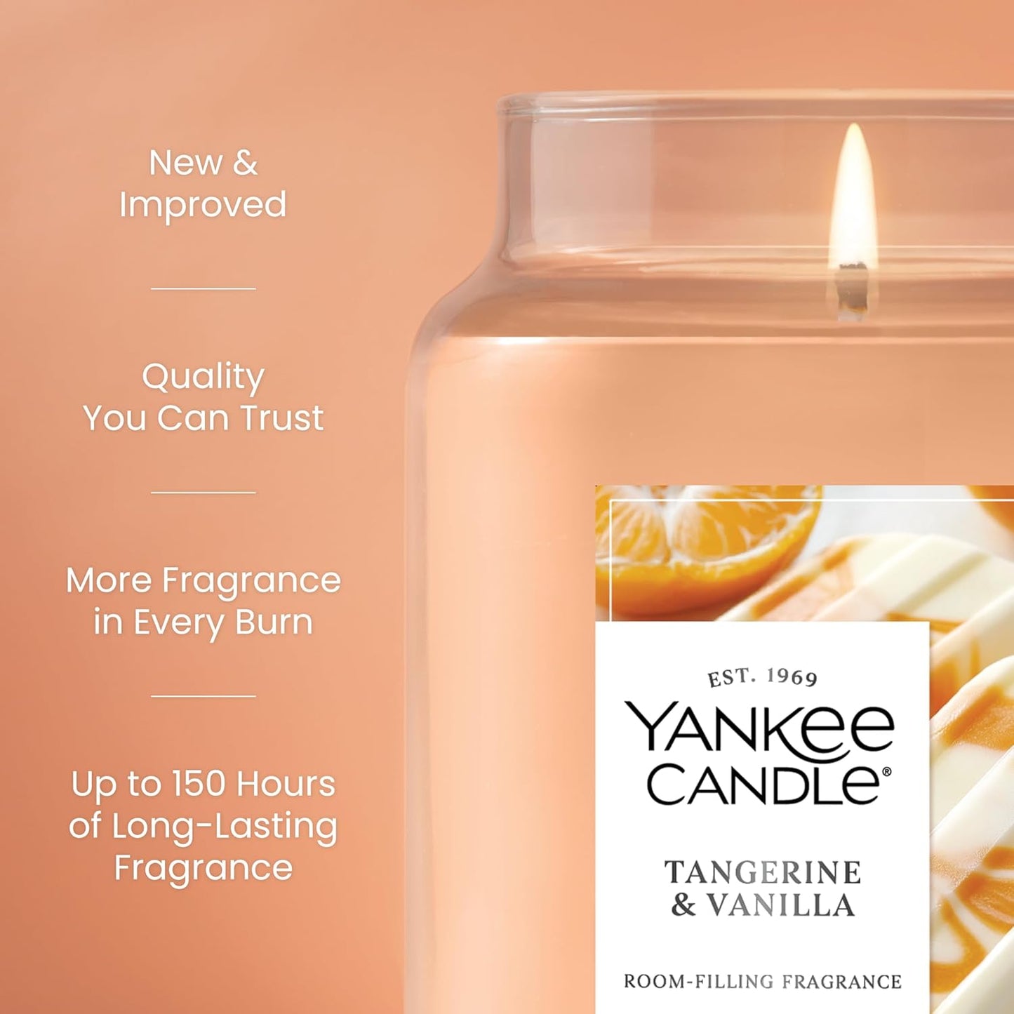 Yankee Candle Tangerine & Vanilla Scented Candle, 22oz Large Jar with up to 150 Hour Burn Time, Giftable