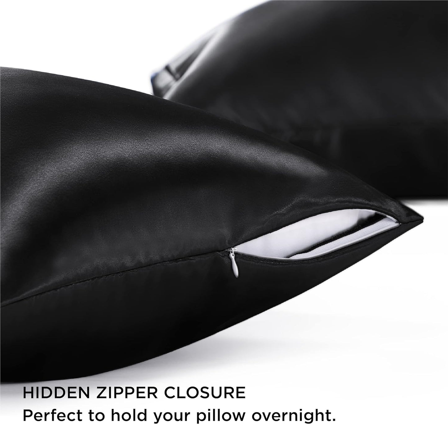 Bedsure Satin Pillowcase with Zipper, Similar to Silk Pillow Cases 2 Pack, Satin King Size Pillow Cases Set of 2, Silky & Soft Pillow Cover for Hair and Skin, Gifts for Women Men, Black, 20x36 Inches