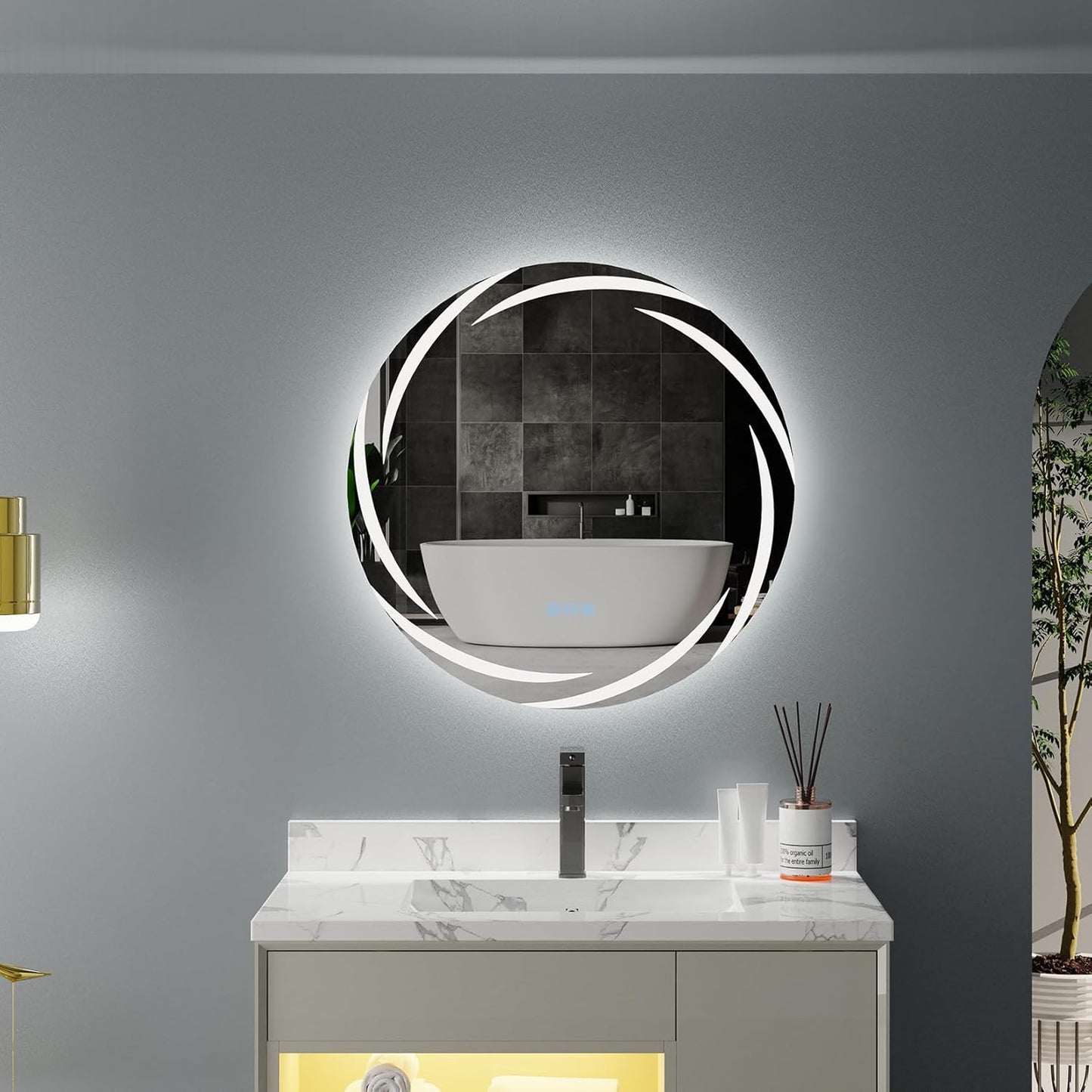 LUVODI Lighted LED Bathroom Mirror: 24” Circle Lighted Dimmable Wall Mounted Vanity Mirror with Bright Backlit - Smart Mirror Anti Fog with Touch Switch for Restroom Bedroom Living Room