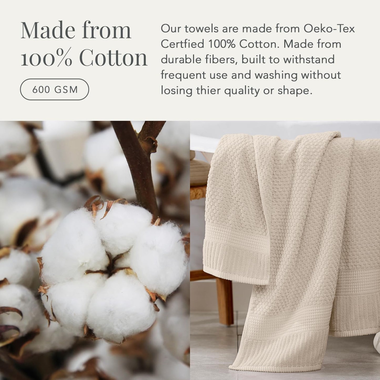 NY Loft 100% Cotton 2 Pack Bath Sheet Towel Set | Super Soft & Absorbent Quick-Dry Oversize Bath Towels |Textured and Durable Cotton | Sand