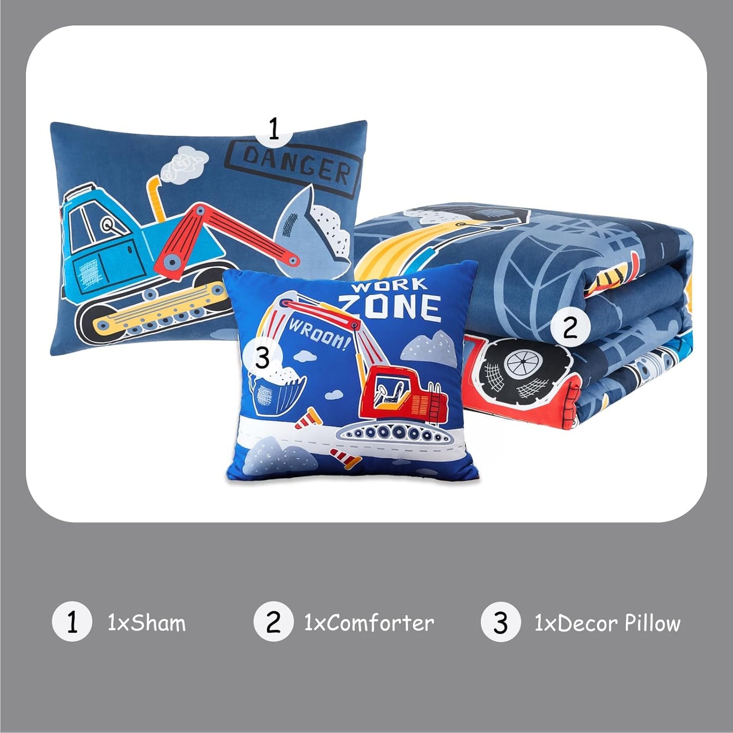 Kids Comforter Set Twin Size for Boys, Glow in The Dark Truck Bedding Set 1 Comforter, 1 Decor Pillow, 1 Pillow Shams