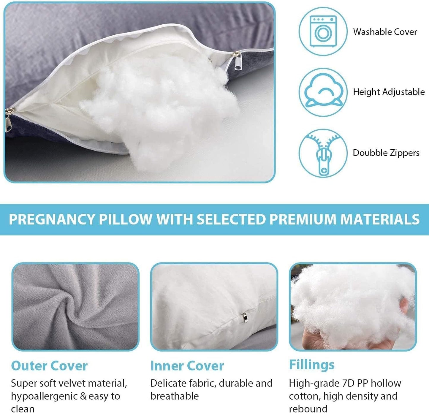 Pregnancy Pillow J-Shaped Full Body Pillow, 59 inch Cool Fabric Easy to Remove and Wash, Support Pregnant Women's Backs Legs and HIPS, Improve Sleep,Pregnancy Pillow for Women ，Pea Green