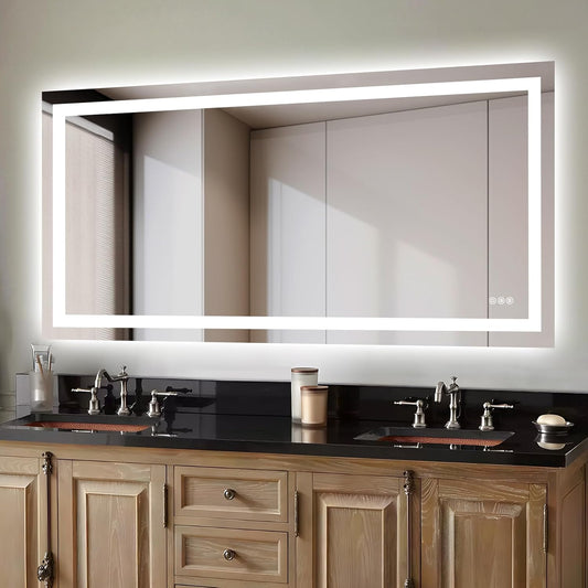 72X32 LED Bathroom Mirror with Lights, Anti-Fog, Dimmable, Backlit + Front Lit, Smart Bathroom Vanity Mirror, Memory Function, Shatterproof, Tempered Glass (Horizontal/Vertical)