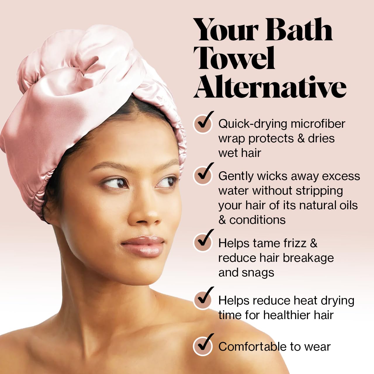 Kitsch Satin Microfiber Hair Towel Wrap for Women - Super Absorbent, Quick Dry, Anti-Frizz - for Long and Short Hairs, Turbans for Women, Wet and Curly Hair Wrap - Blush