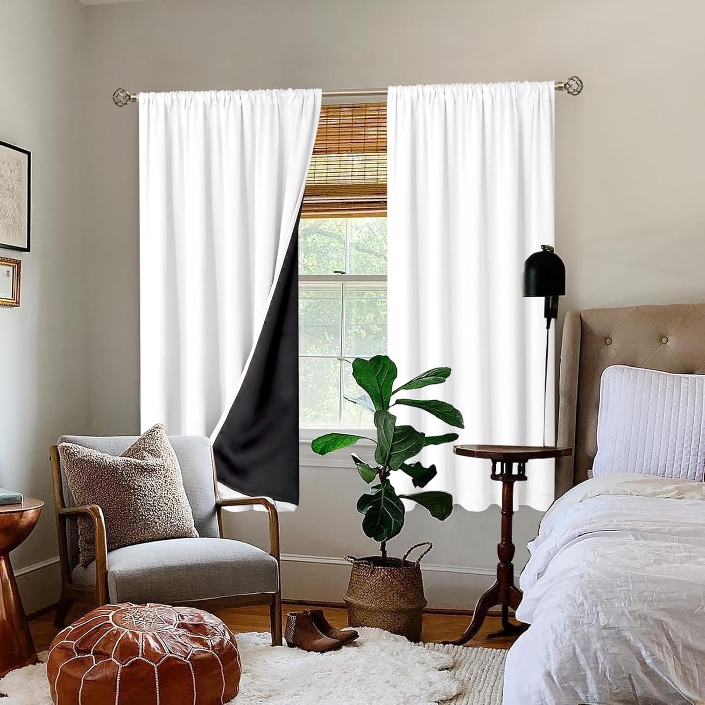 BGment White Blackout Curtains for Bedroom 63 Inch Length, Thermal Insulated Full Room Darkening Soundproof Bedroom Window Curtains with Rod Pocket, 2 Panels, Each Wide Panel 60 Inch