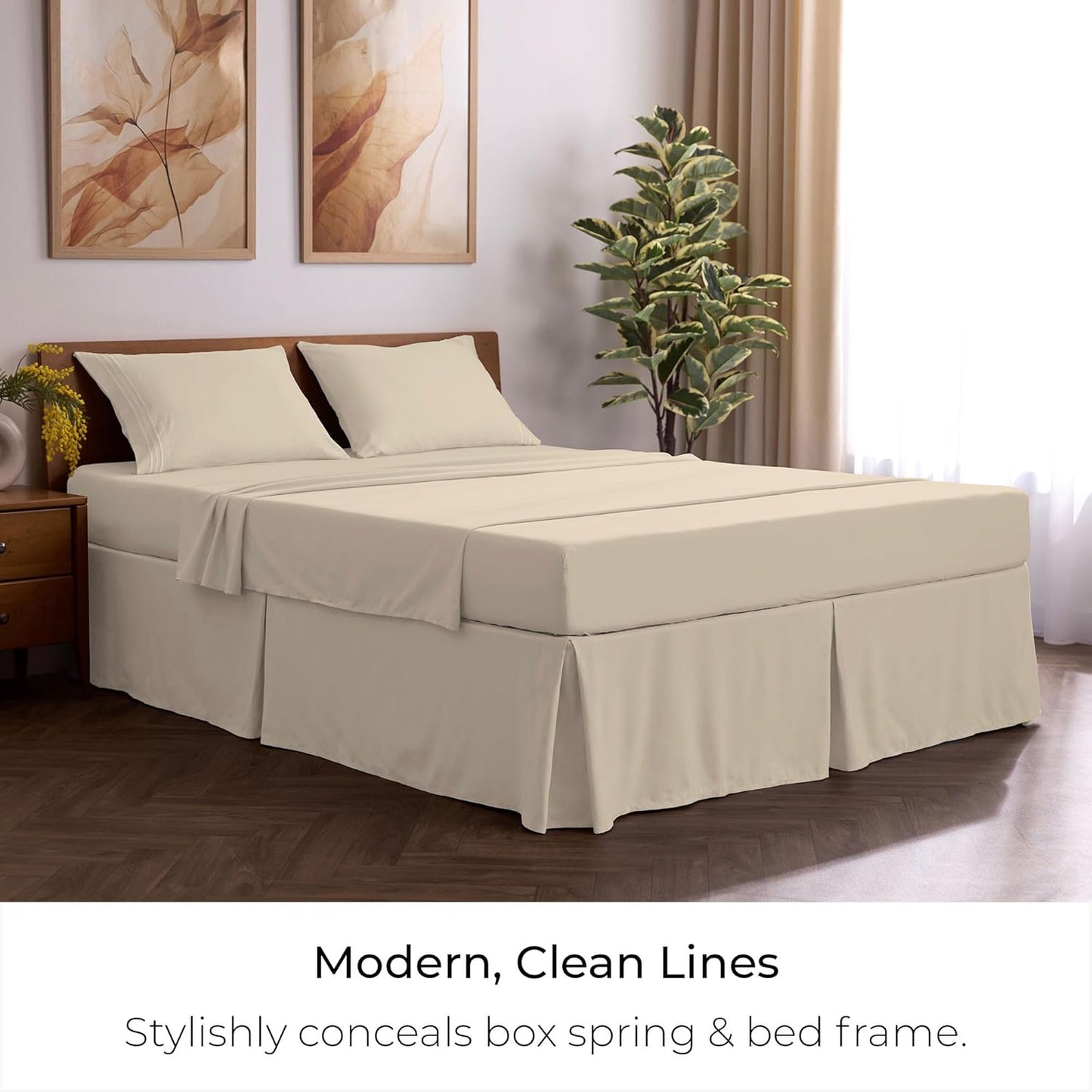 Mellanni Bed Skirt Full Size - Bed Skirting - 15-Inch Tailored Drop Pleated Dust Ruffle - Hotel Luxury Bedding - Wrinkle, Fade, Stain Resistant - 1 Bedskirt (Full, Beige)