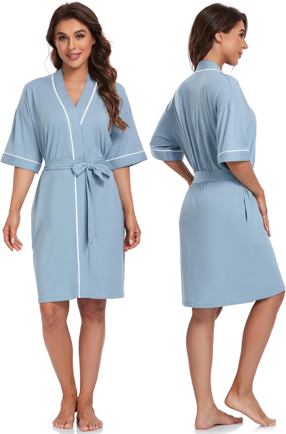 COLORFULLEAF Womens Bamboo Short Robes Lightweight Kimono Cotton Robe Soft Knit Bathrobe Ladies Loungewear with Pockets