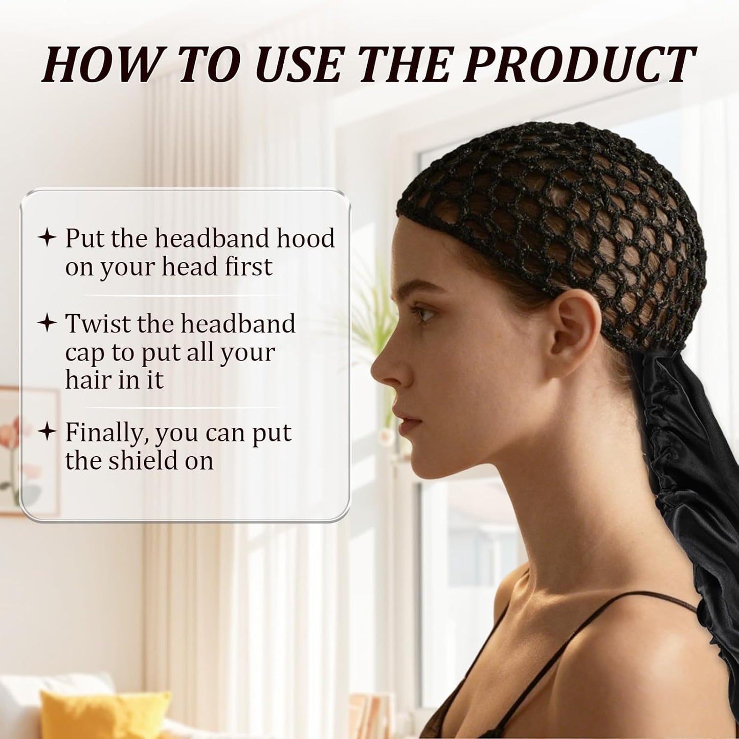 2 In1 Wrap Cap Bonnet Reversible,Adjustable Hair Wrap Cap Nettie Band Net,Extra Long Hair Silk Press Set Braid Bonnet for Curly Black