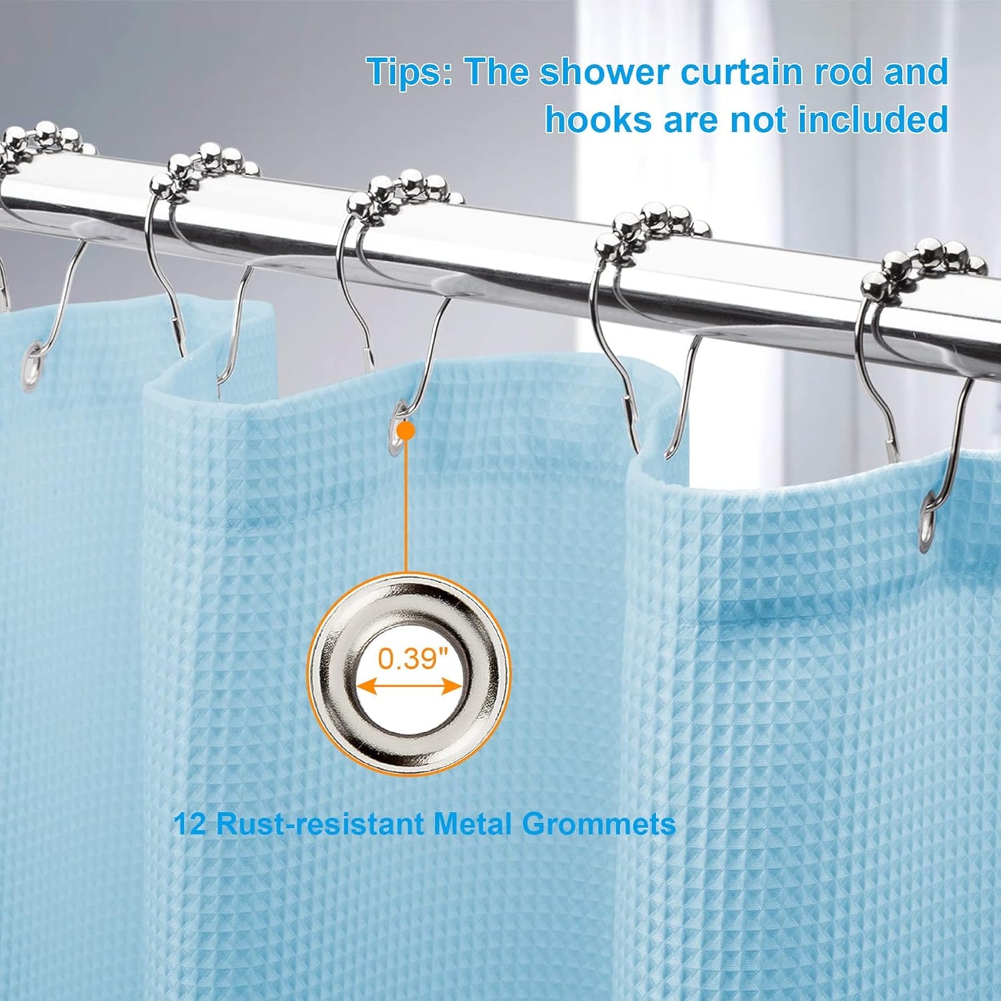 AmazerBath Waffle Shower Curtain, Baby Blue Shower Curtain Fabric Long with Waffle Weave, Heavy Duty 240 GSM, Hotel Quality Bathroom Shower Curtains, 72 x 78 Inches