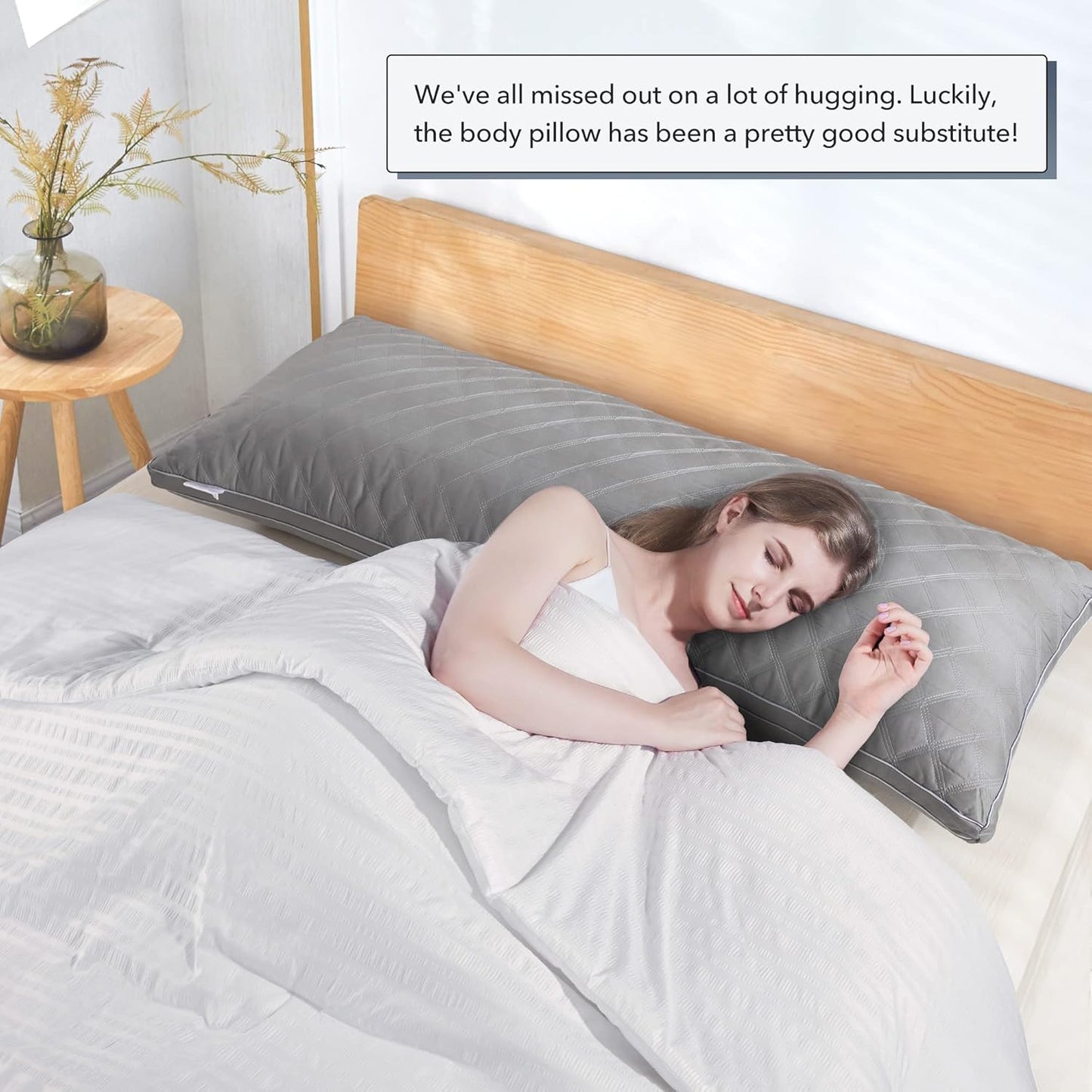 Leeden Body Pillow for Adults - Premium Grey Firm Fluffy Long Pillows - 21 x 54 Soft Plush Full Body Pillows - Adjustable Side Pillow for Sleeping
