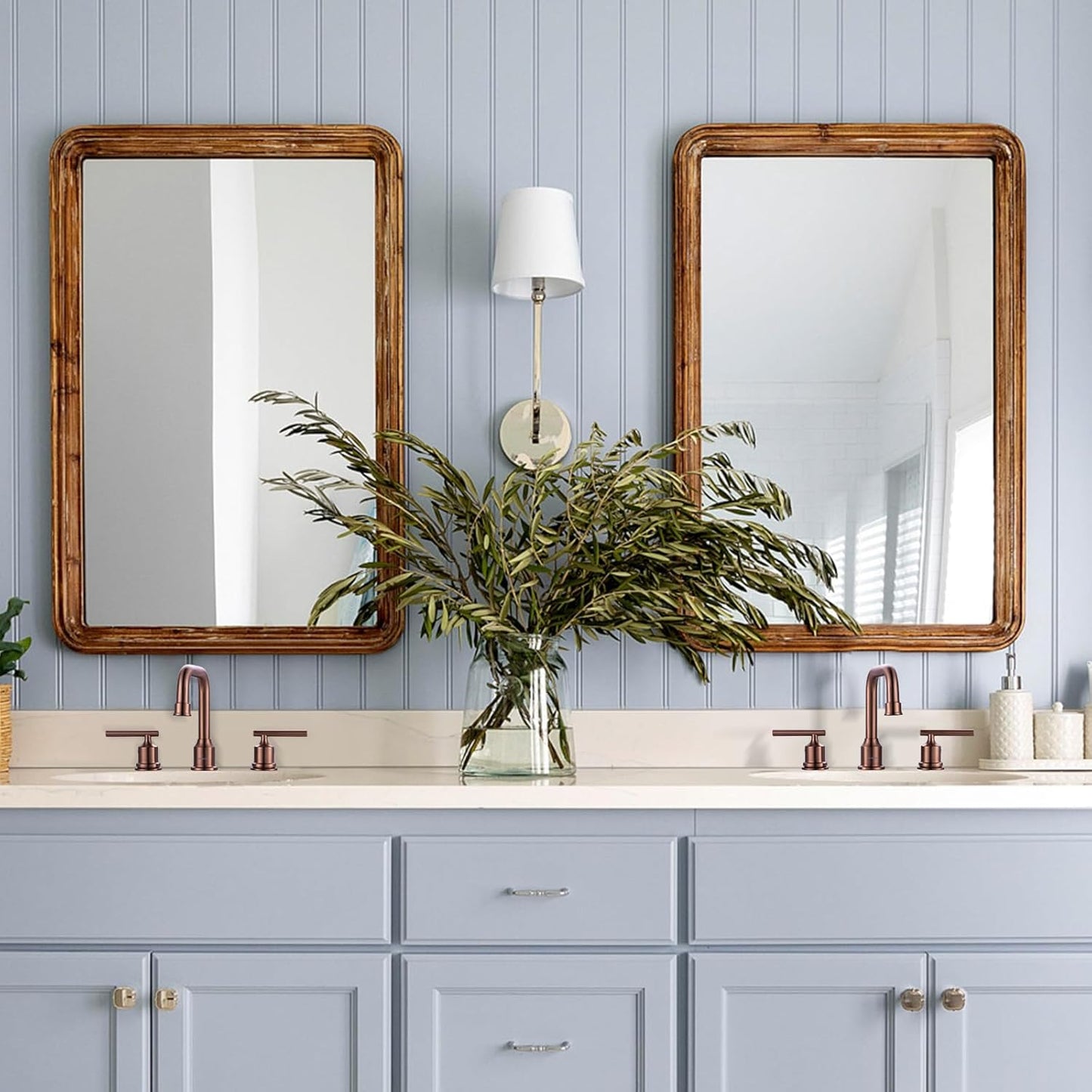 WOWOW Widespread Bathroom Faucet 3 Holes Bathroom Sink Faucet 2 Handle Vanity Faucet with Pop up Drain and Supply Lines Farmhouse Basin Tap 8 Inch Rose Gold
