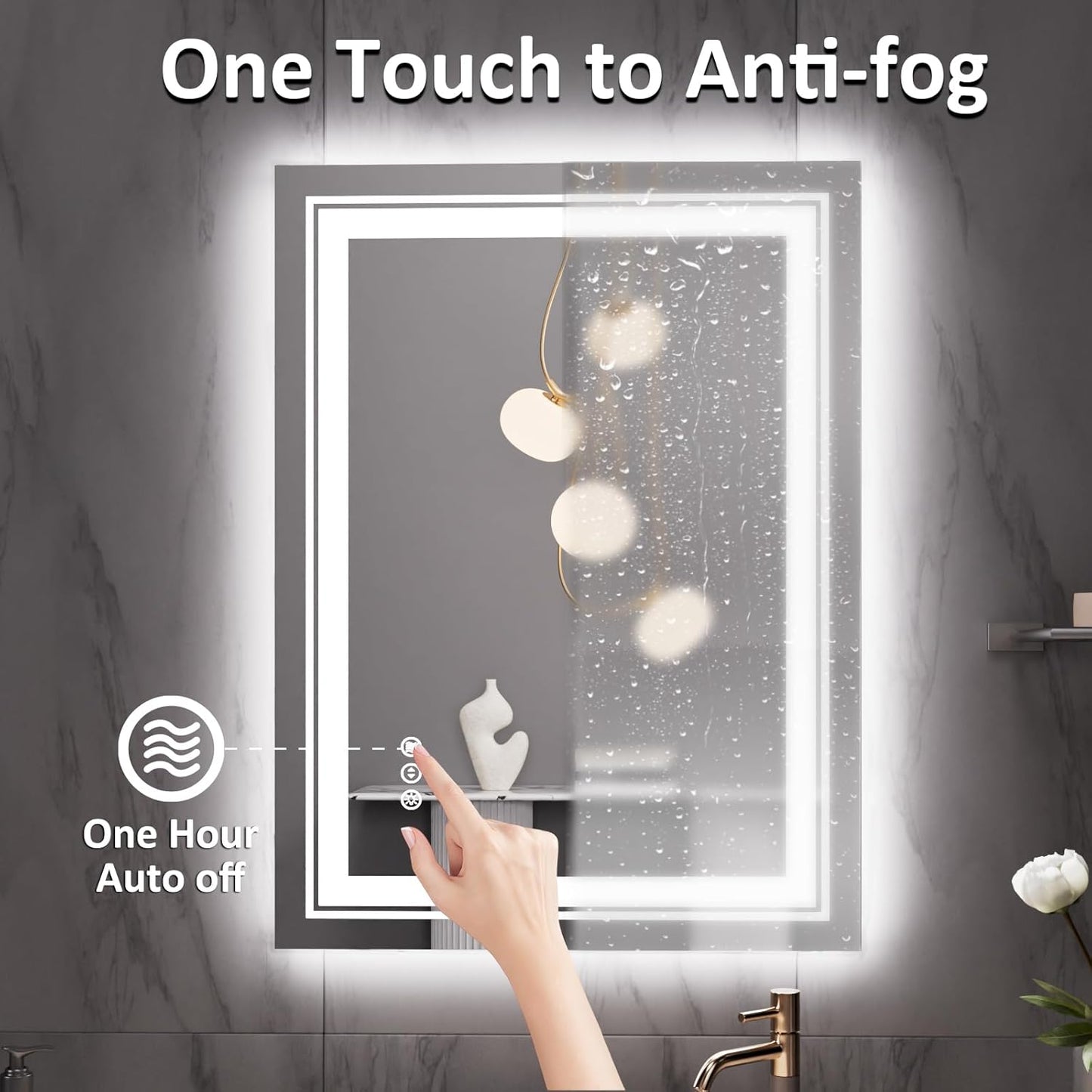 28" x 20" LED Bathroom Mirror with Lights, Front and Backlit Mirror, Anti-Fog Lighted Vanity Mirror, Stepless Dimmable, 3 Colors LED Mirror (Horizontal/Vertical)