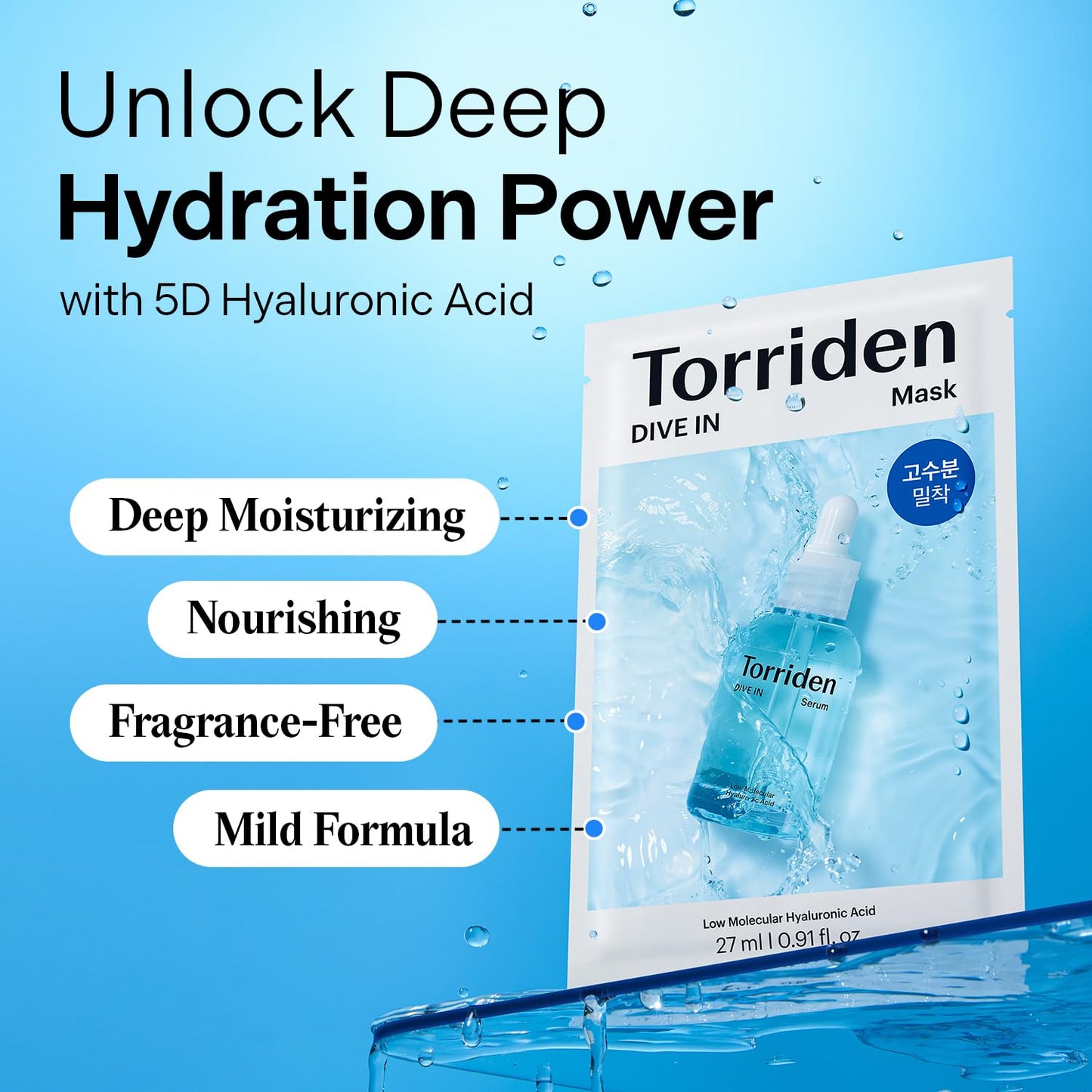 Torriden DIVE IN Hyaluronic Acid Facial Mask (10 sheets) | Deep Hydration Korean Face Sheet Mask | Panthenol & Allantoin | Great Holiday & Christmas Gift Stocking Stuffer