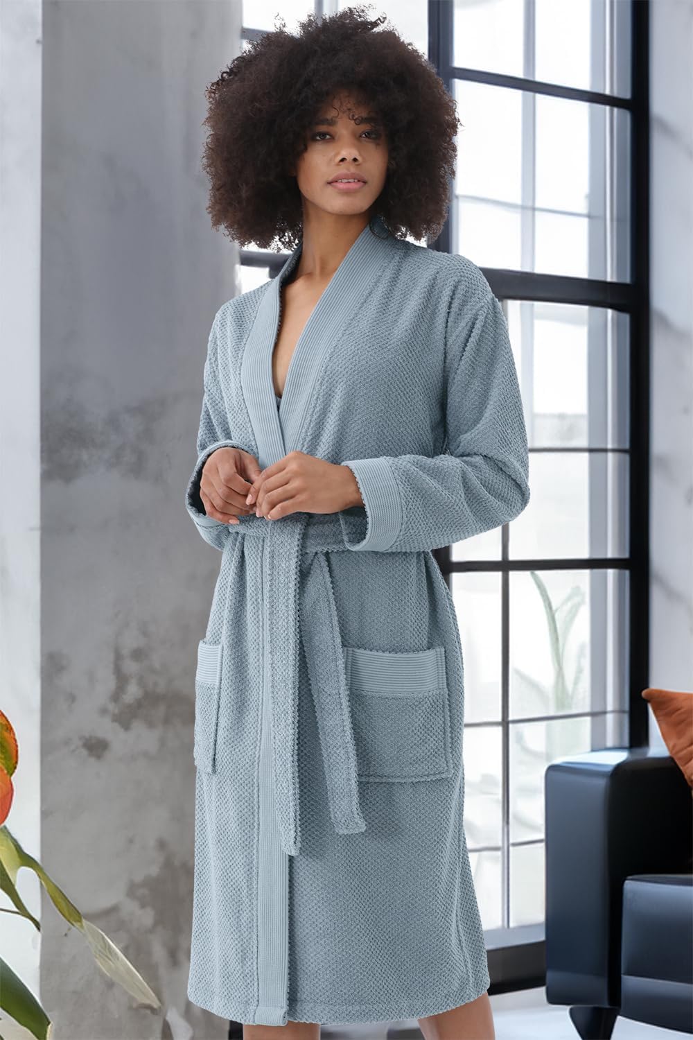 SEYANTE Organic Turkish Cotton Terry Hooded Kimono Bathrobe, Robe for Women