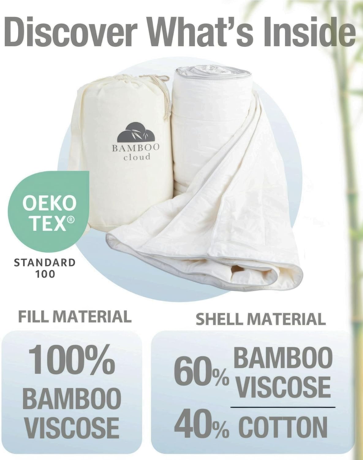 Cooling Comforter, Duvet Insert Queen Size - 100% Viscose from Bamboo Fill, with Viscose from Bamboo-Cotton Cover, Lightweight Comforter for Hot Sleepers, Breathable, Cooling