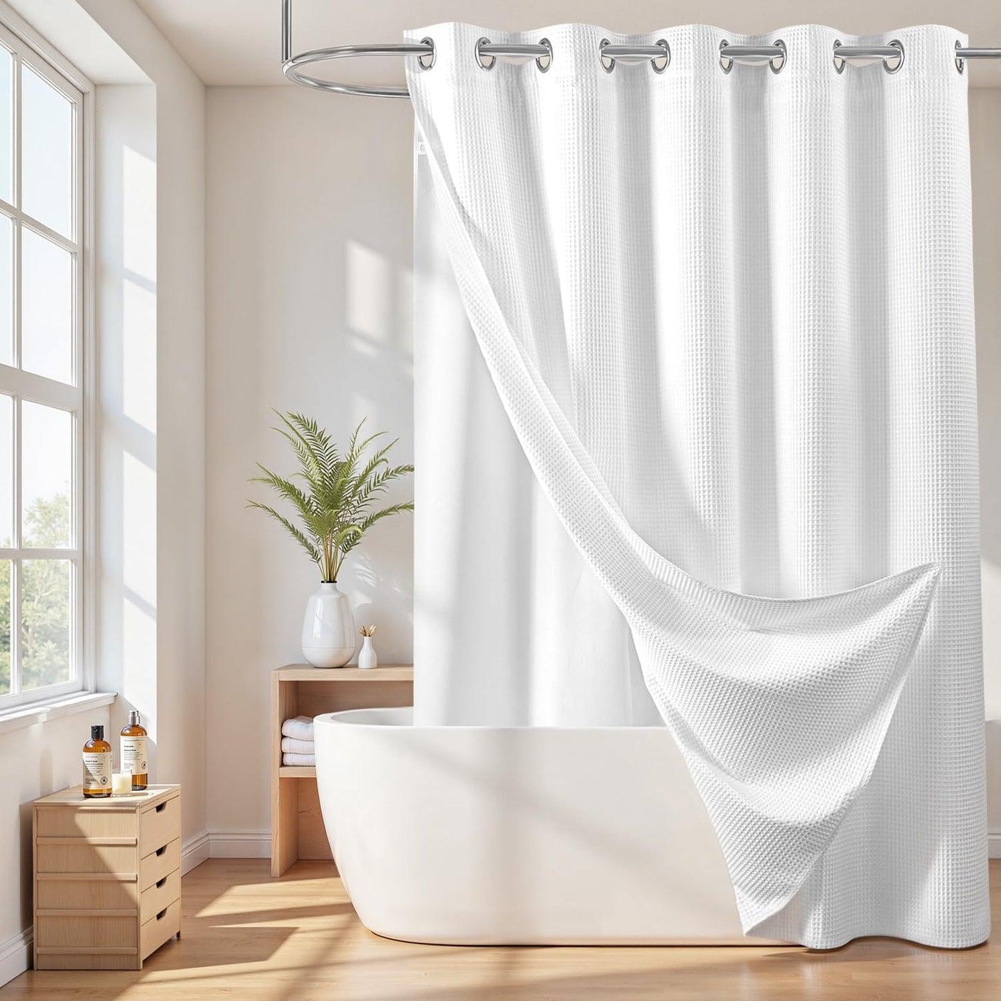 River Dream Extra Long Cotton Blend Shower Curtain with Snap in Liner, No Hook Needed, Hotel Grade Shower Curtains for Bathroom, Water Repellent, White, 71" Wx86 L