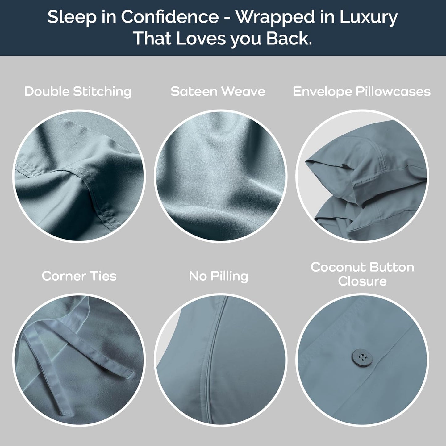 Olive + Crate Tencel Eucalyptus Cooling Duvet Cover Set - Hypoallergenic, Lyocell Tencel Duvet Cover - Temperature Regulating with Hidden Button Closure & Corner Ties - Oversized King [Basalt Blue]