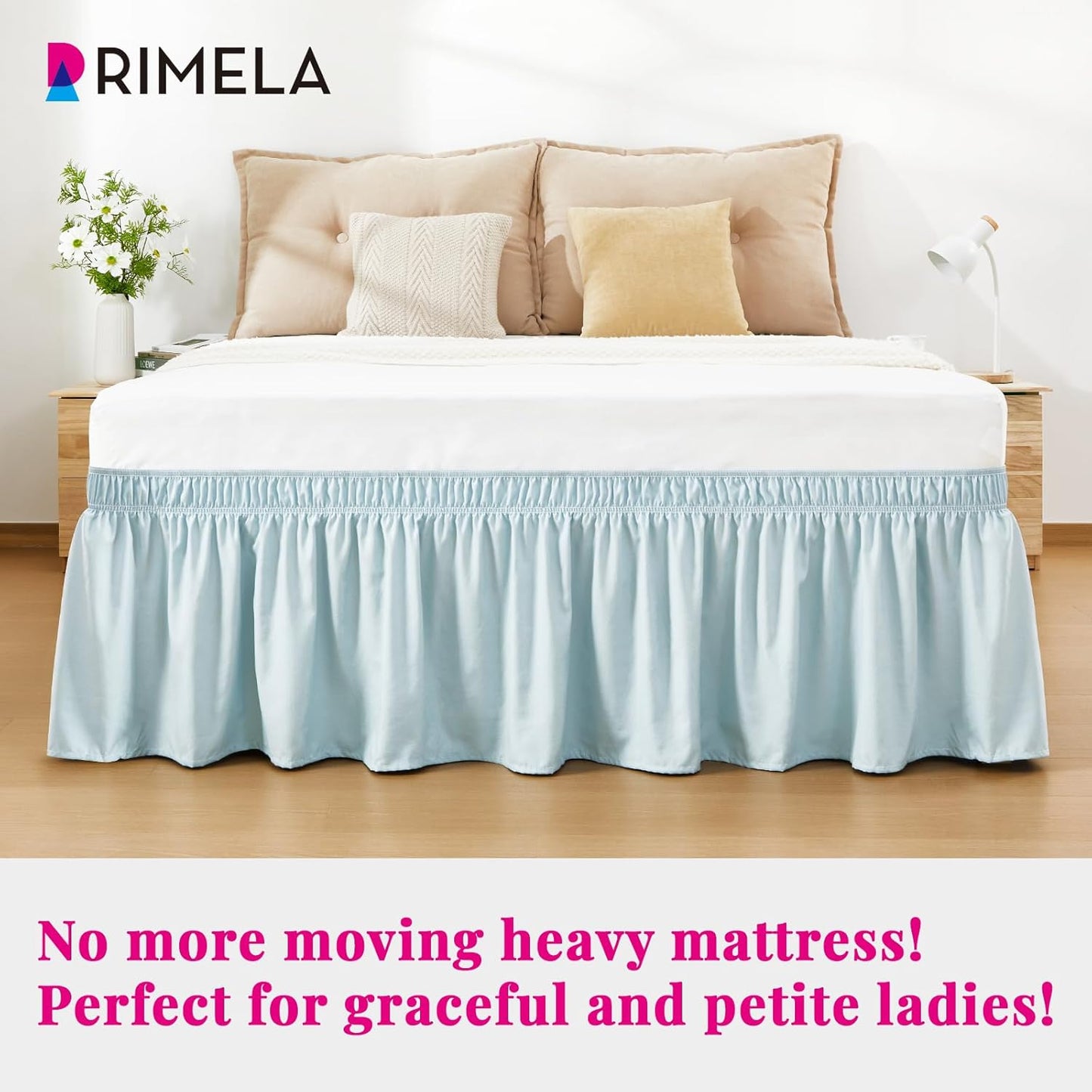 RIMELA Grayish Blue Bed Skirt Queen Size 15 Inch Drop, Wrap Around Elastic Bedskirt, Dust Ruffle for Adjustable Bed Base Machine Washable Easy to Install Bed Skirts