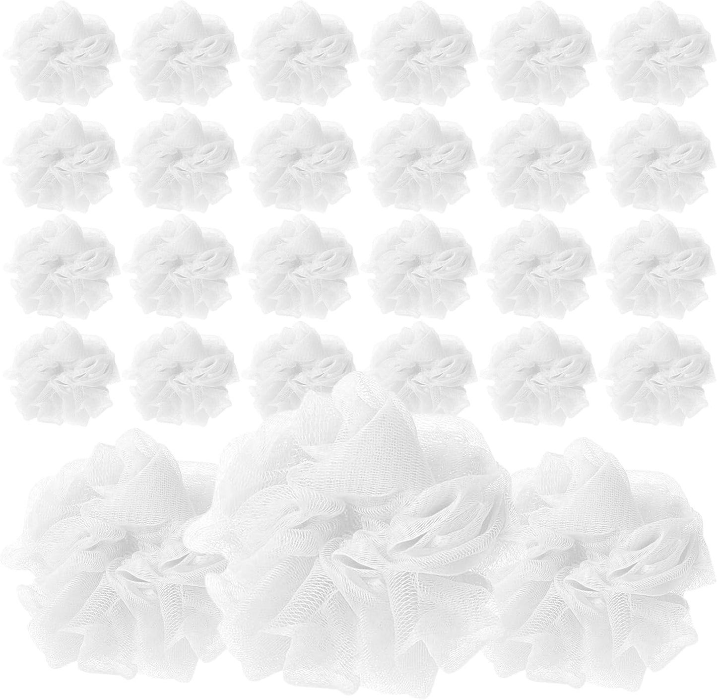 24 White Bath or Shower Sponge Loofahs Pouf Mesh Wholesale Bulk Lot