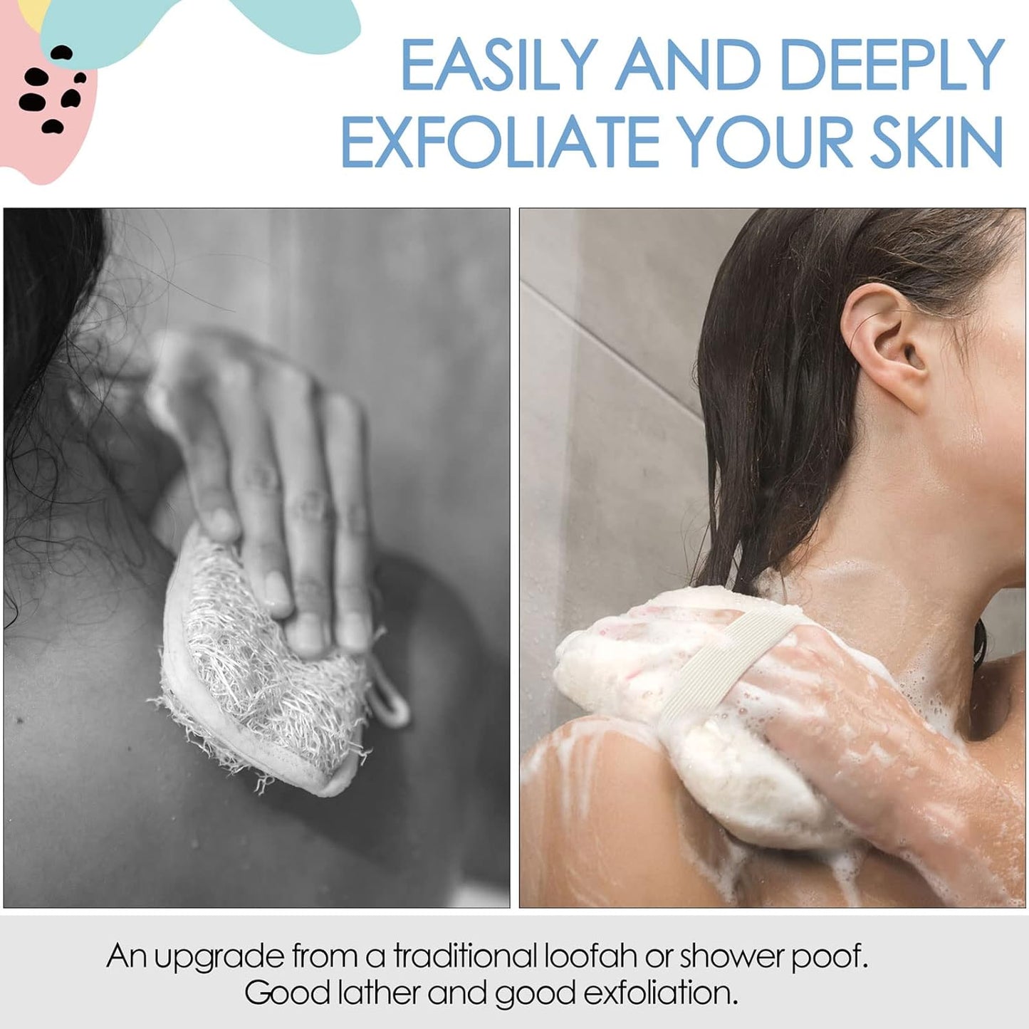 Evridwear Exfoliating Bath Sponge, Daily Skincare Body Scrubbers Loofah Shower Pads with Strap for Body Cleansing, Dead Skin Cell Remover, 3 Count Value Pack(Macaroon)