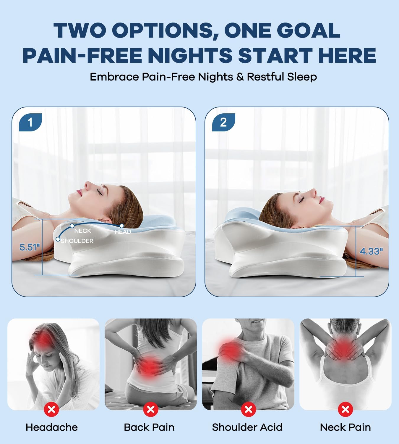 DONAMA Cervical Pillow for Neck and Shoulder,Contour Memory Foam Pillow,Ergonomic Neck Support Pillow for Side Back Stomach Sleepers with Pillowcase-King Size