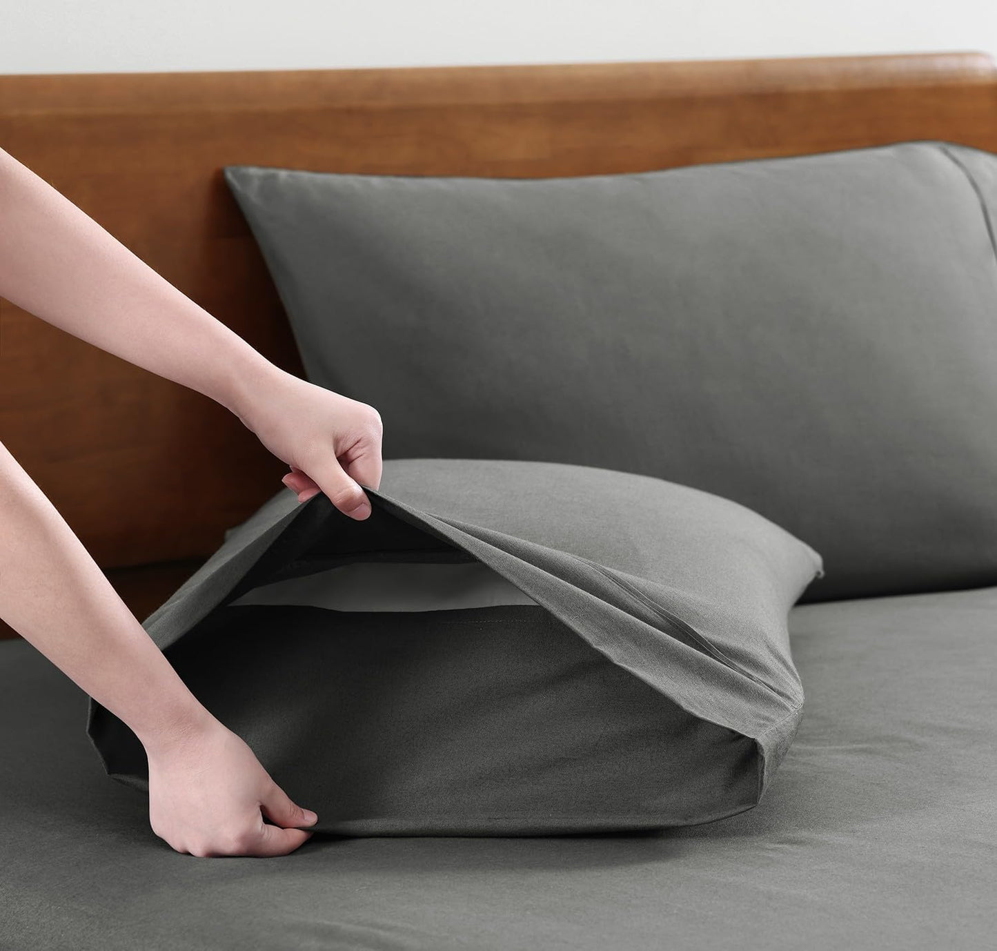 LANE LINEN 100% Organic Cotton Sheets King Size Machine Washable Fully Elasticized Soft & Comfy Mercerized Sustainably Produced All Season Eco Friendly Cotton Sheets sábanas King- Charcoal