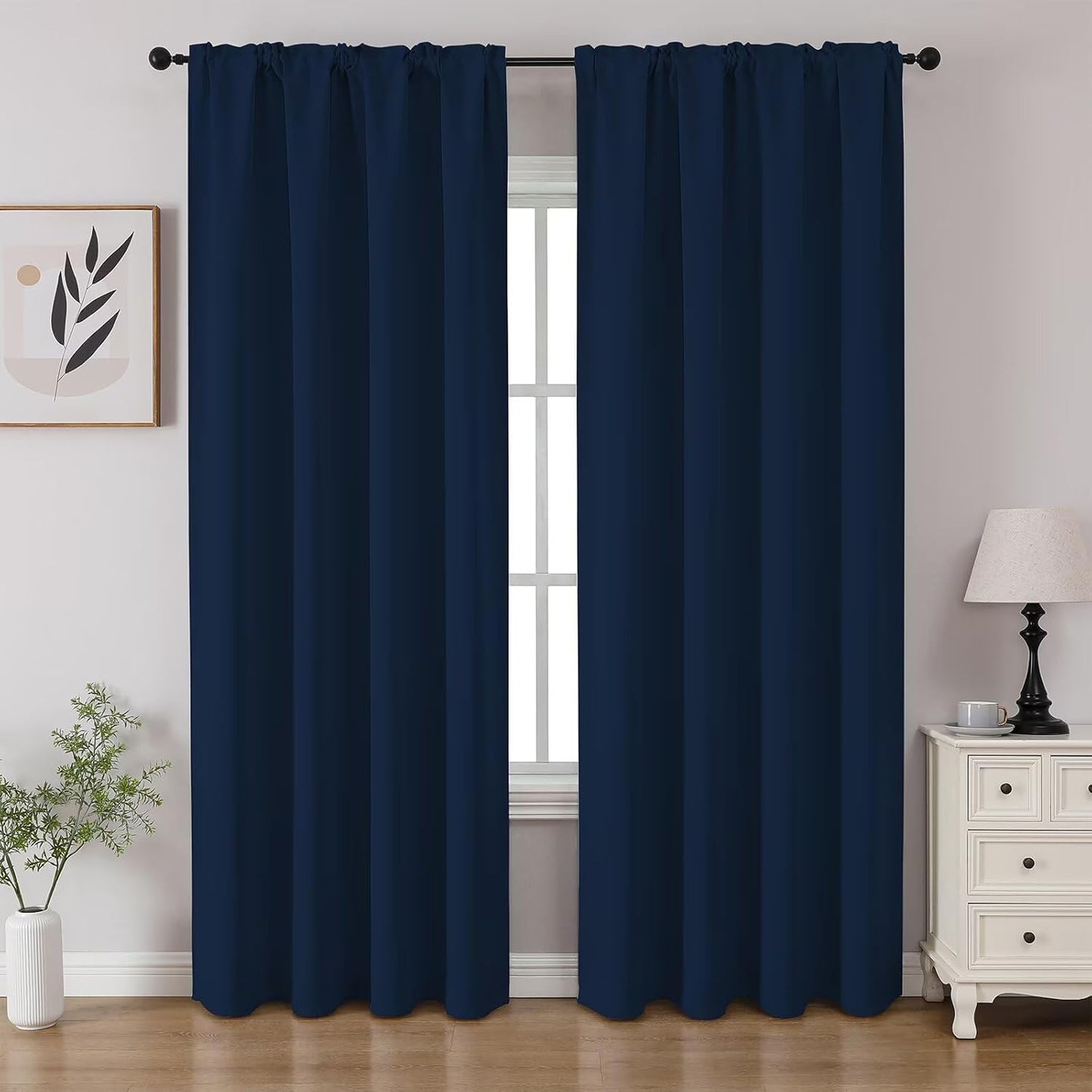 CUCRAF Navy Blue Blackout Curtains 108 inch Length 2 Panels Set, Rod Pocket Room Darkening Drapes for Bedroom Living Room, Insulated Thermal Light Blocking Window Curtain (W52 x L108 Inch)