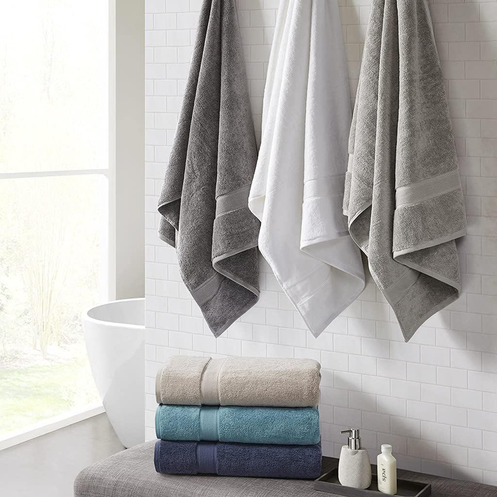 Madison Park 800GSM 100% Cotton Luxurious Bath Towel Set Highly Absorbent, Quick Dry, Hotel & Spa Quality for Bathroom, Bath Sheet 34" x 68", Silver 2 Piece
