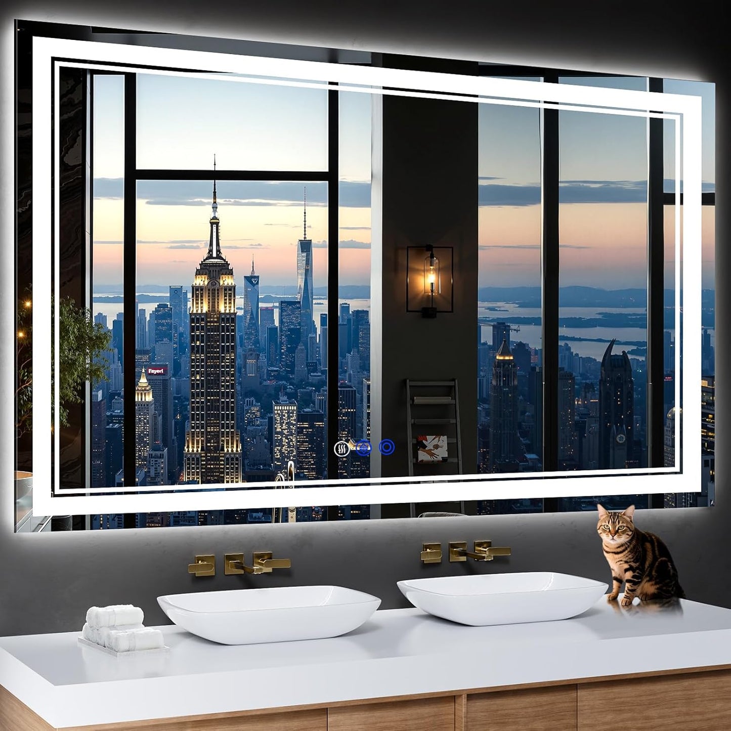 60"x36" LED Bathroom Mirror with Anti-Fog, Stepless Dimmable Lights, 3 Color Modes, Shatter-Proof Tempered Glass, Memory Function & Waterproof Design
