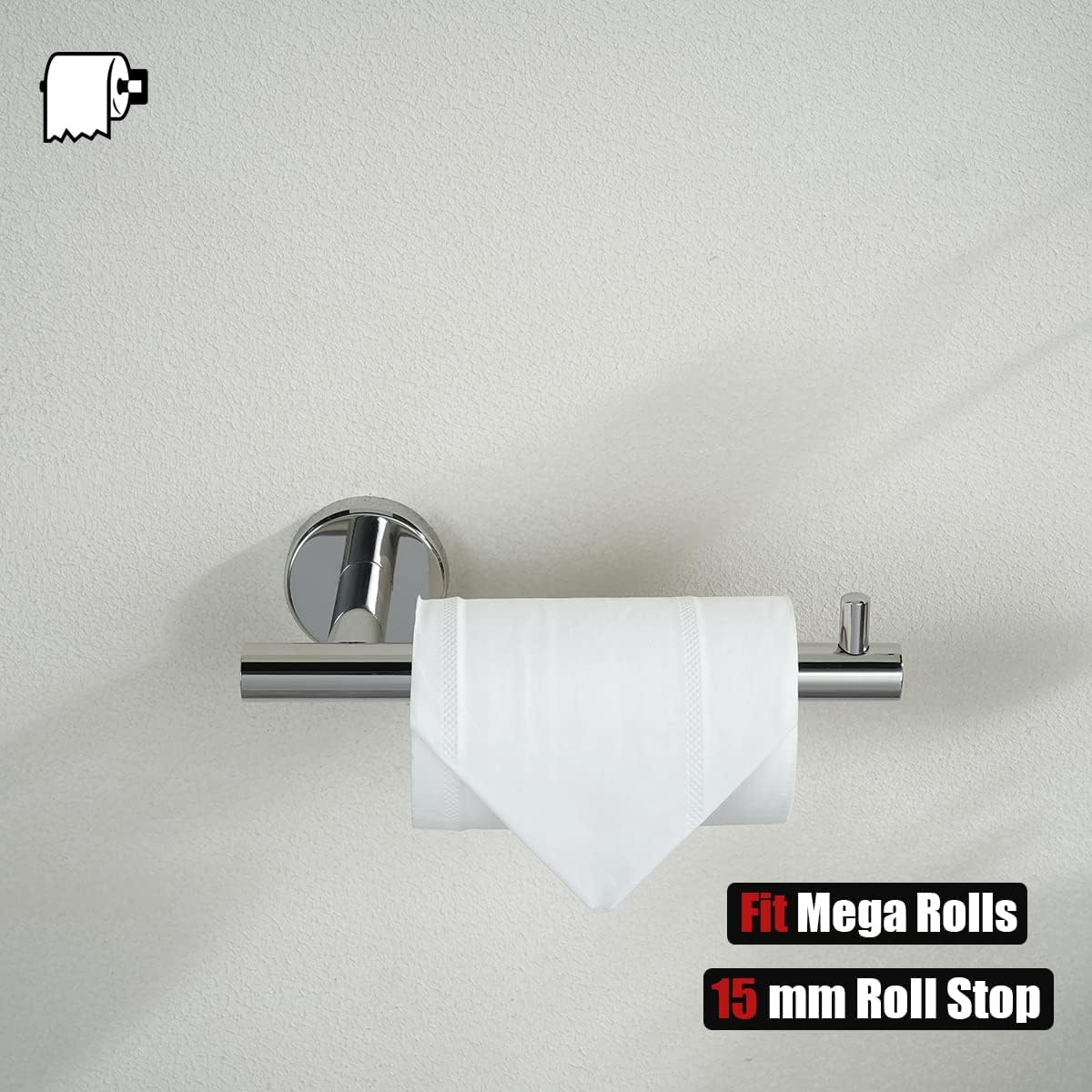 JQK Chrome Toilet Paper Holder, 5 Inch 304 Stainless Steel Thick 8mm Tissue Paper Dispenser for Bathroom, Hold Mega Rolls, Polished Chrome Wall Mount, TPH100-CH