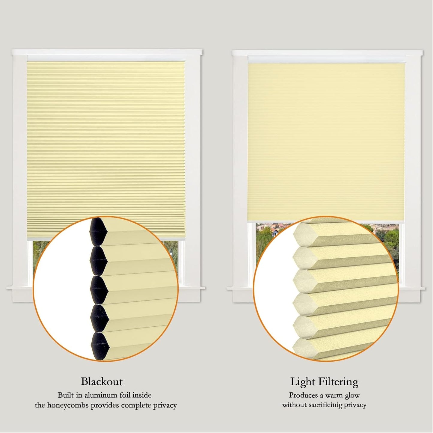 Persilux Light Filtering Cellular Shades Cordless Honeycomb Window Shades Bottom Up Dirt Proof Privacy Window Blinds for Windows, Bedroom and Living Room, Beige, 46" W x 60" H