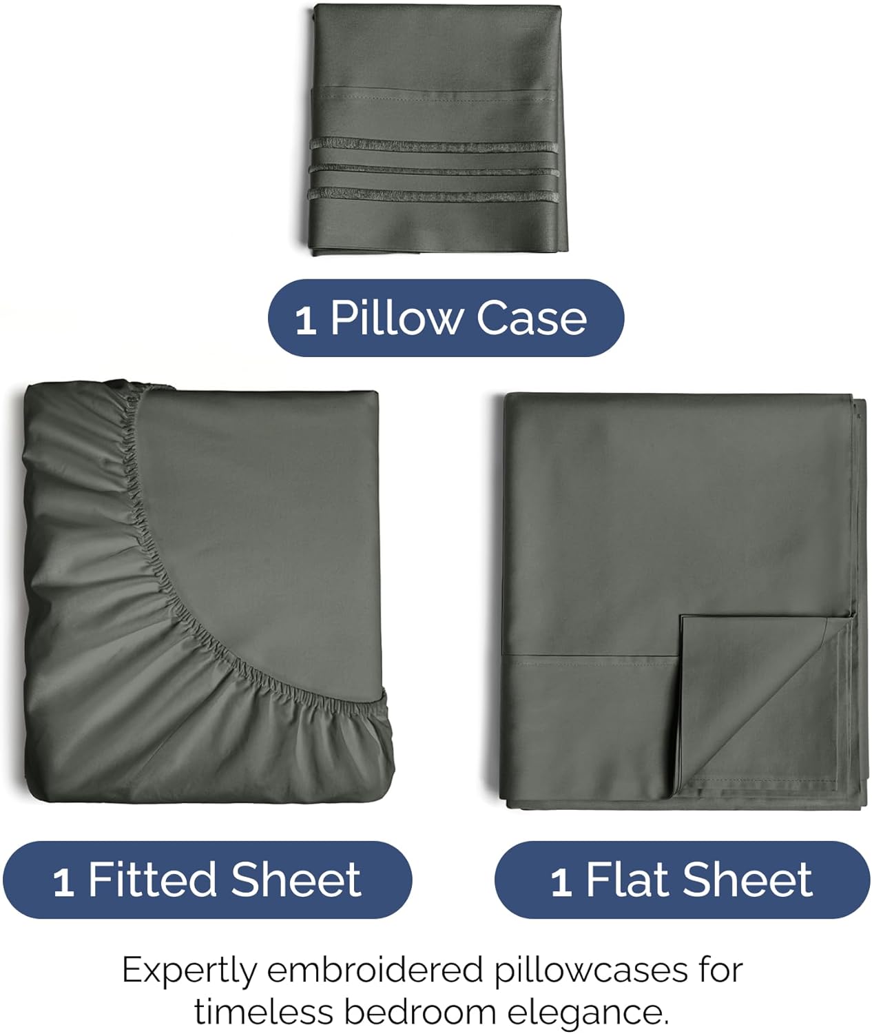 Twin Size 3-Piece Sheet Set - Extra Soft, Breathable & Cooling - Hotel Luxury Durable Bed Sheets - Deep Pockets, Easy-Fit & Wrinkle-Free - Dark Slate Grey Oeko-Tex