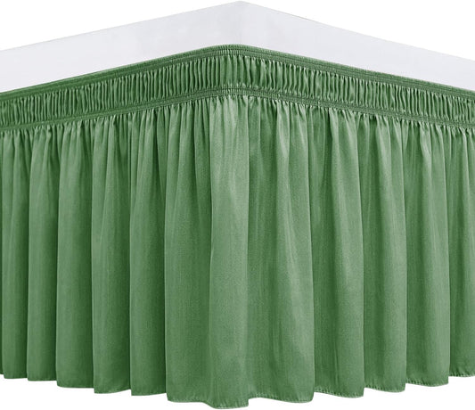 Biscaynebay Wrap Around Bed Skirts for King & Cal King Beds 15" Drop, Sage Adjustable Elastic Dust Ruffles Easy Fit Wrinkle & Fade Resistant Silky Luxurious Fabric Machine Washable