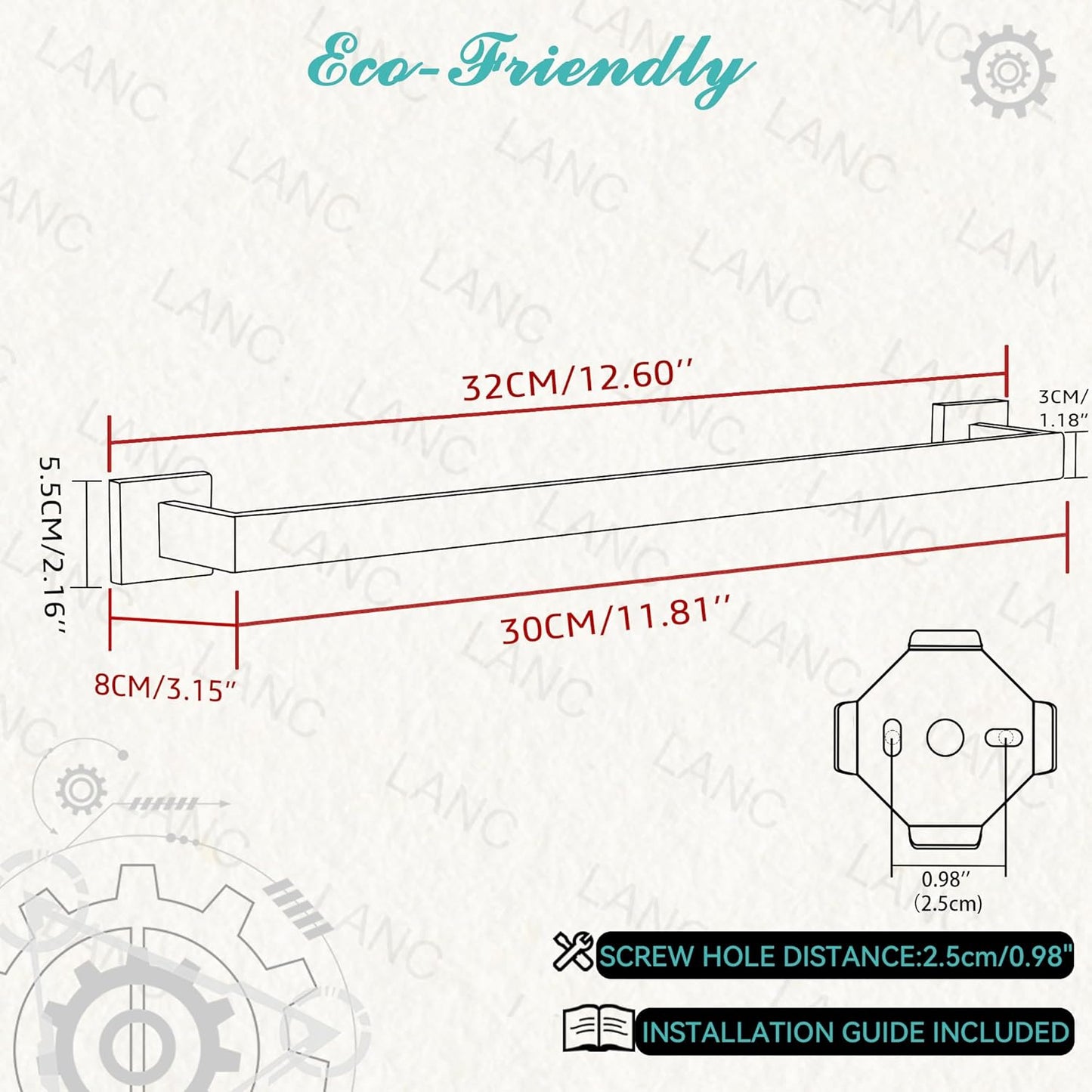 LANC 12-Inche Towel Bars for Bathroom Wall Mounted 30-CM Brushed Nickel Bath Towel Ring Stainless Steel Total-14” Towel Rails for Kitchen Hand Towel Holder Racks Hanger Towel Rods, A8804BN-3P1
