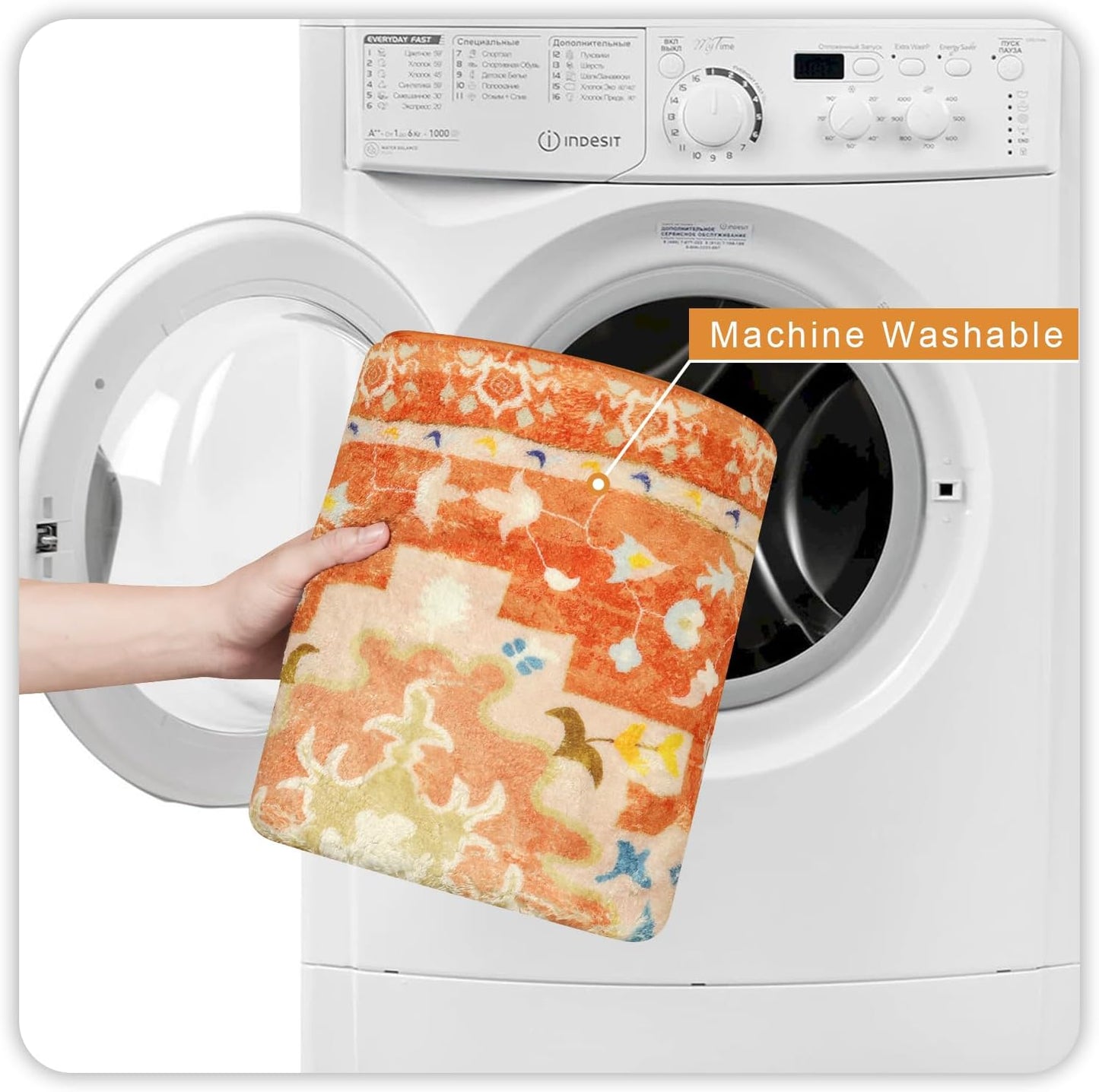 Uphome Boho Tribal Orange Cute Floral Non-Slip Machine Washable Soft Oriental Bath Mats for Sink Shower Doormat Tub, 20x31 inch
