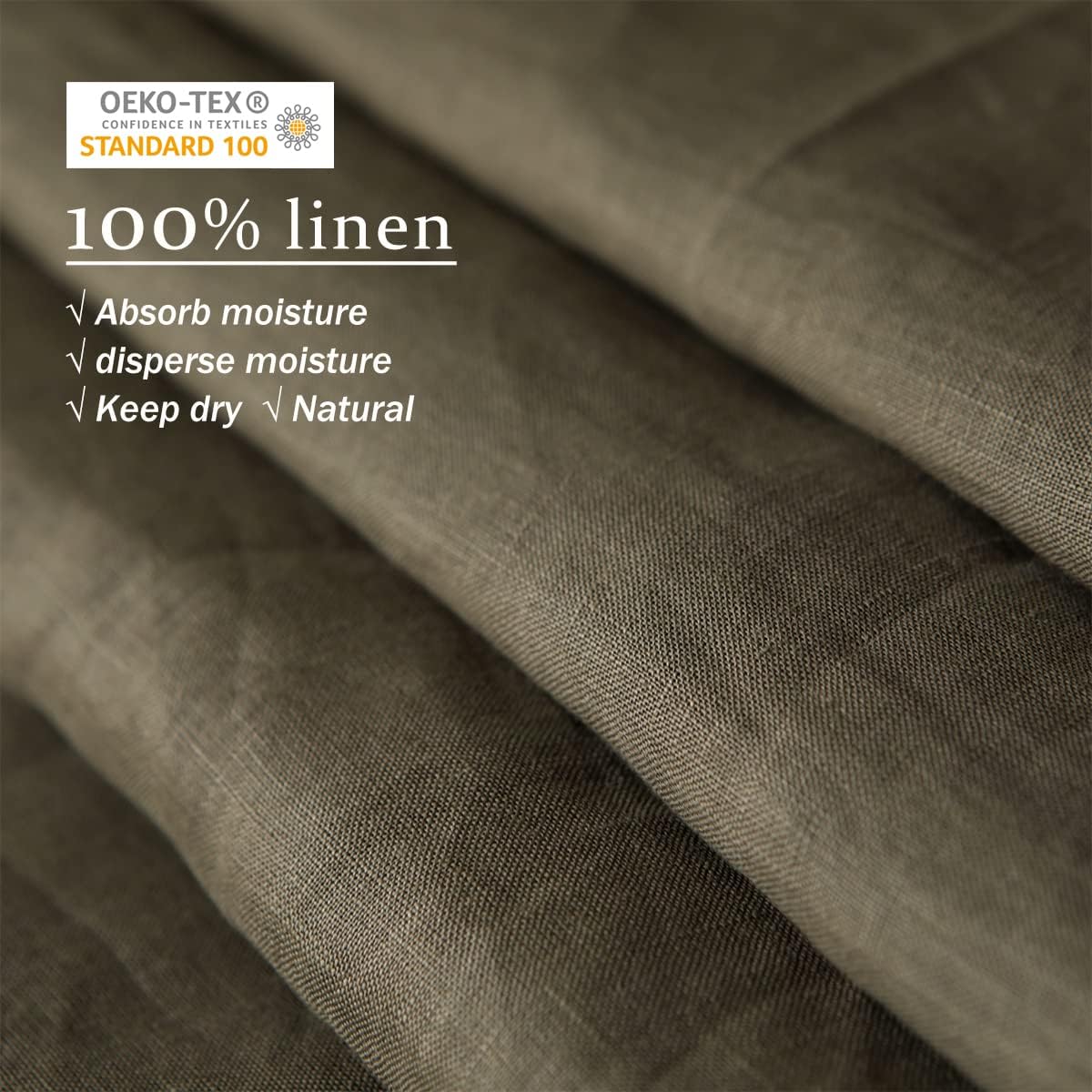 XZ XIFA Linen Pillowcases Queen - Pack of 2-100% Natural Washed French Flax, Breathable, Durable, Textured Envelope Pillowcases - Olive Green, 20'' x 30''